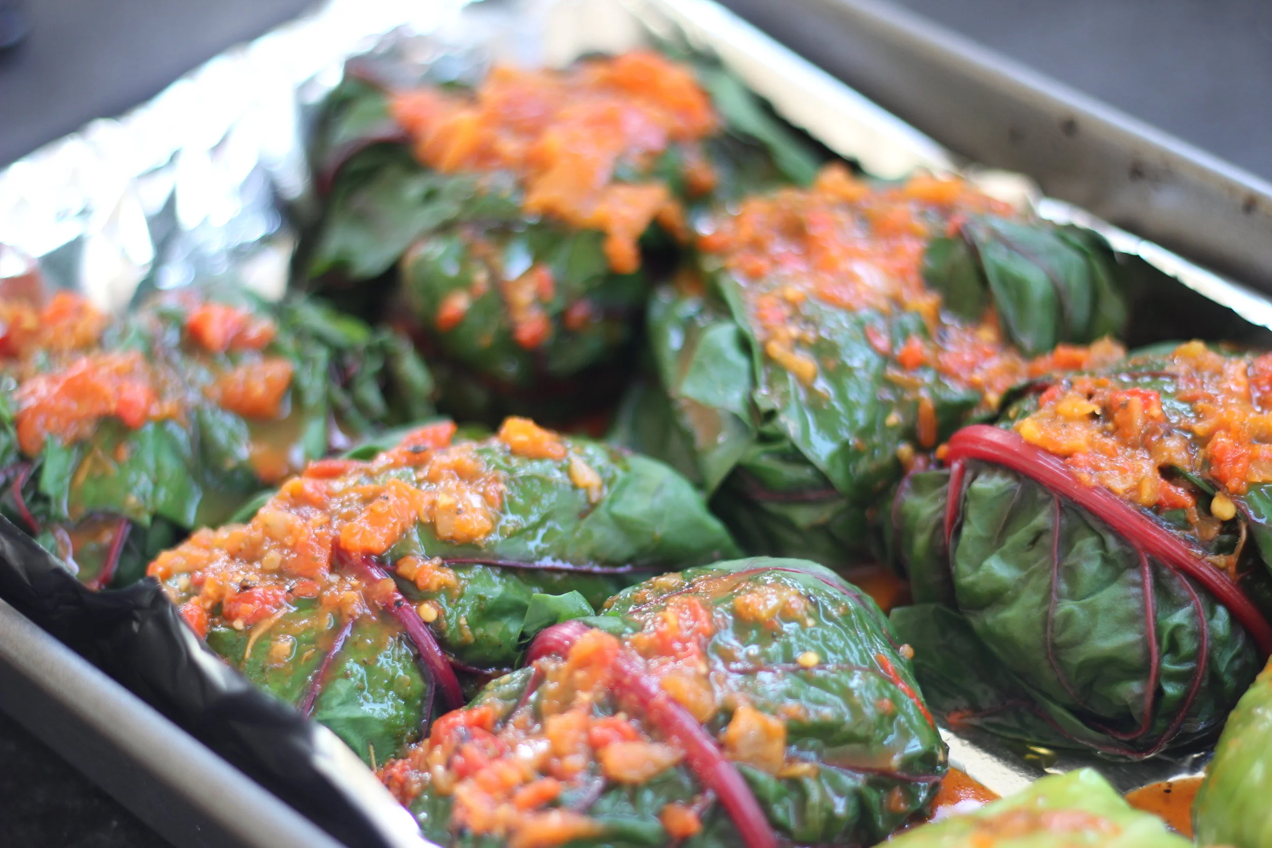 Turkey and Rice Stuffed Chard Leaves 