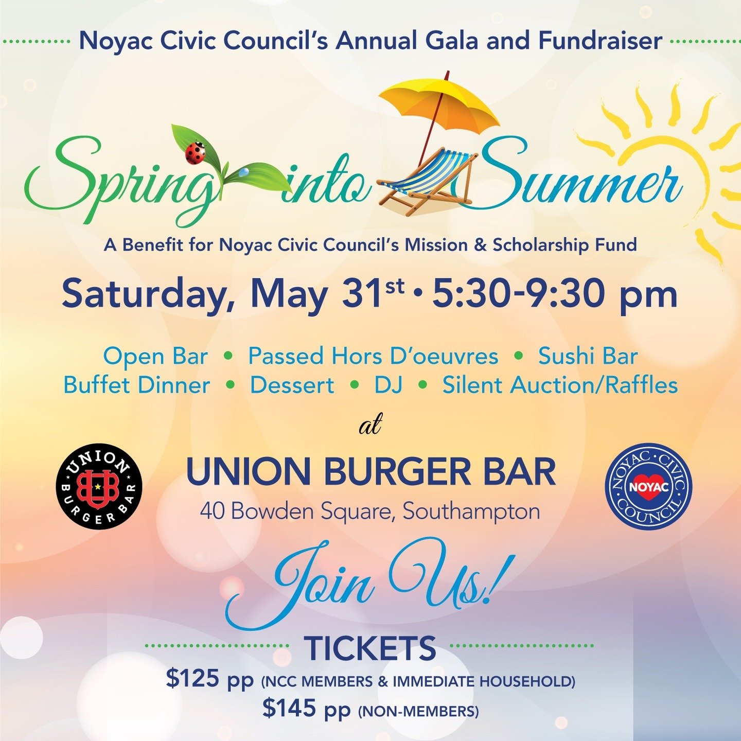Next Saturday after the hubub of Memorial Day weekend and paying respect to our brave heroes - It's the Noyac Civic Council's annual gala raising funds for its mission of promoting quality of life concerns for the hamlet of Noyac - Hope you can come-