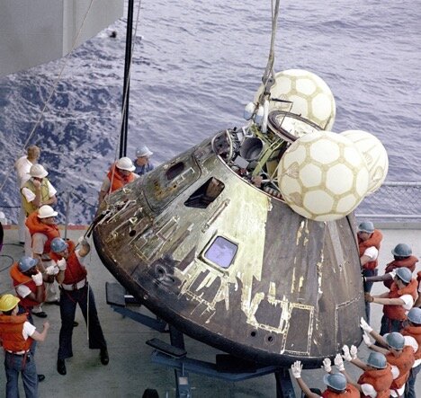 Fig. 2. The Apollo 13 capsule after landing (1970). Credits: NASA