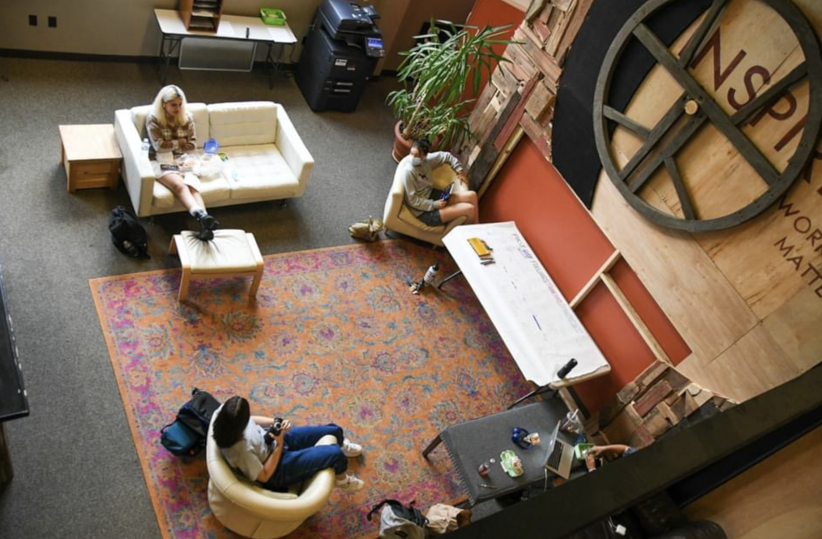 Members of the Class of 2022 find a quiet moment in our student-run coffee shop.