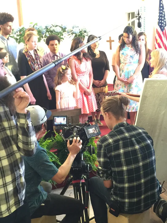 Shooting the opening church scene of God Bless the Broken Road .