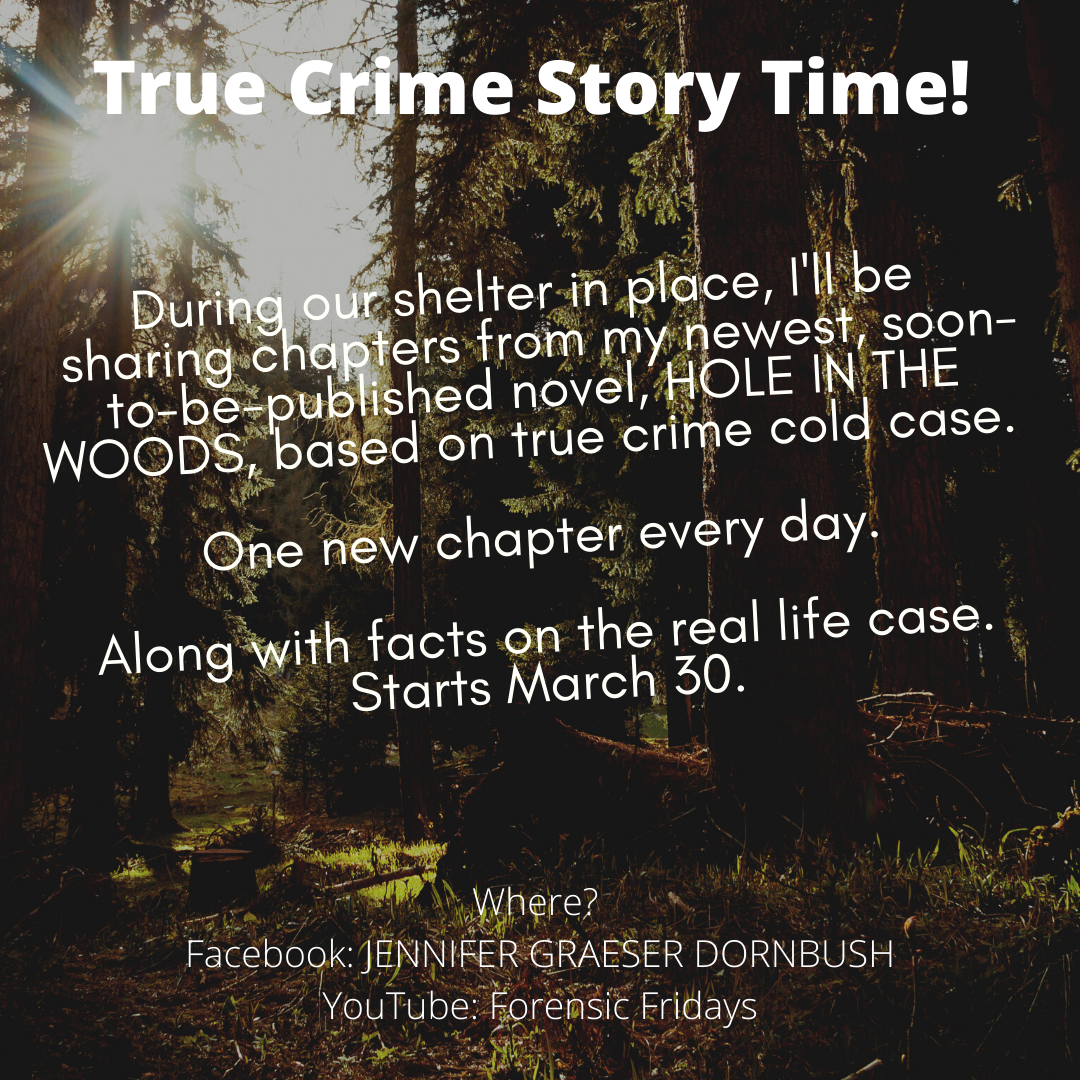 Take your mind off the pandemic and spend a few minutes immersed in story!Get a new video chapter each day of my new (soon to be unpublished!) true crime novel, Hole in the Woods. Here's the link for today, Day 1. I will only be sending out today's.…