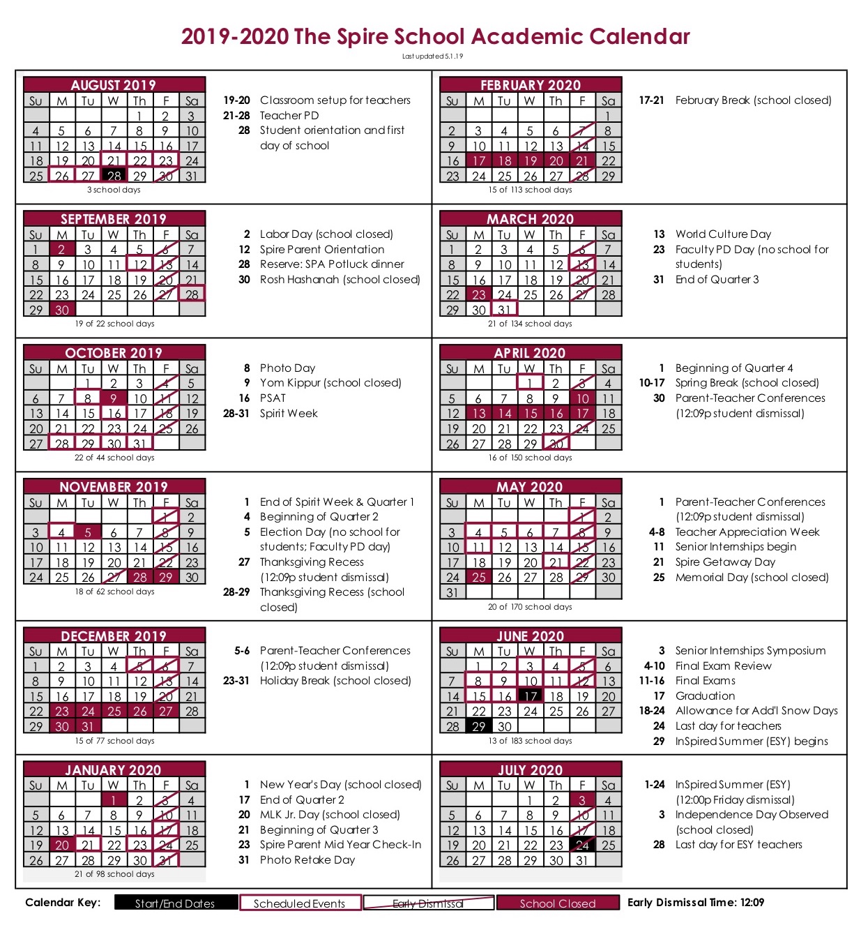 academic calendar the spire school academic calendar 2020 2020