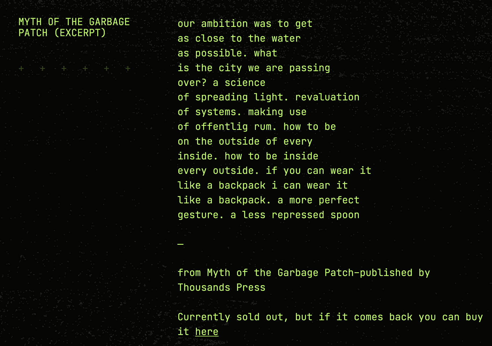 Excerpt from Myth of the Garbage Patch featured on Poetry Nightly