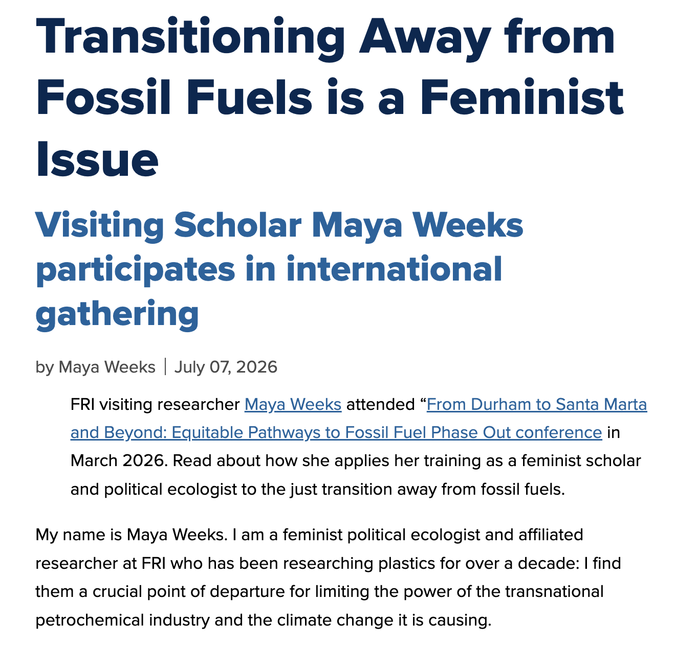 Transitioning Away from Fossil Fuels is a Feminist Issue