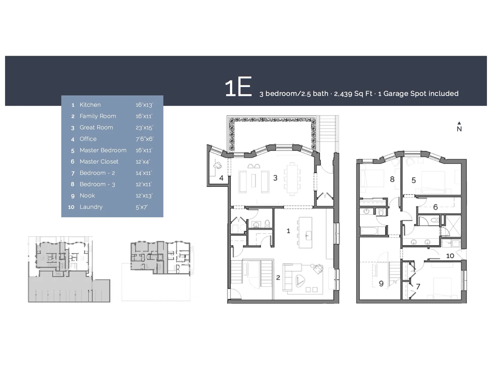 1E — 3 Bedroom/2.5 Bath, 2439 sf.