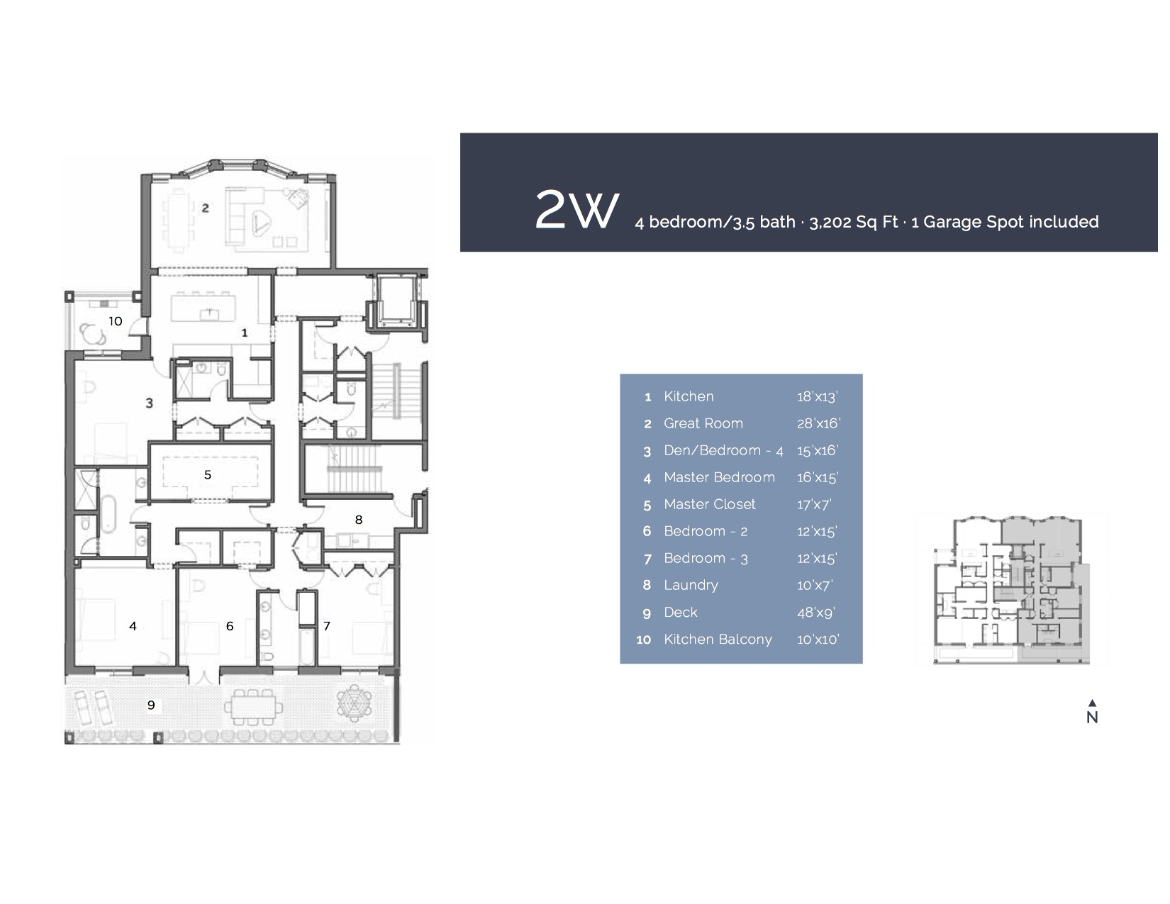 2W - 4 Bedroom/ 3.5 Bath 3202 sf. 