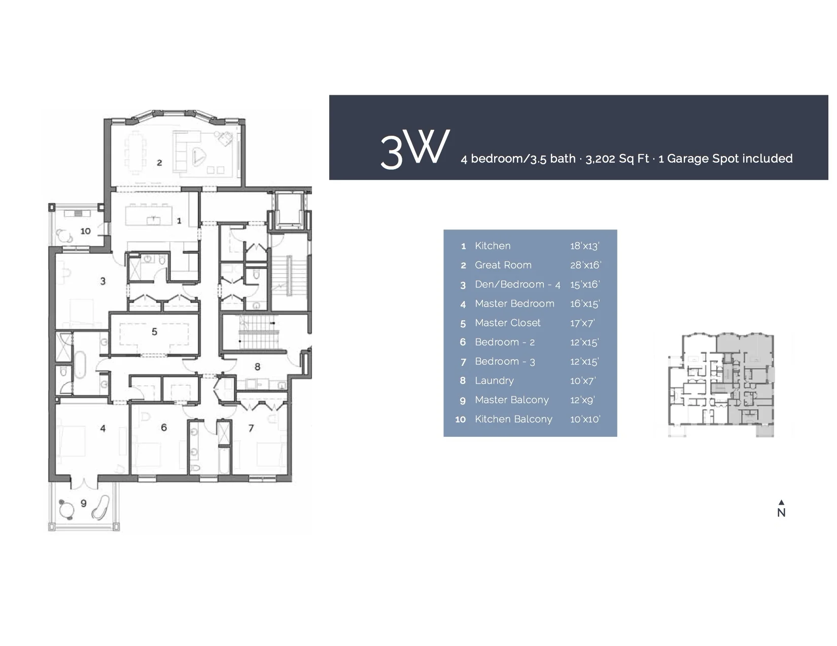 3W — 4 Bedroom/3.5 Bath, 3202 sf.