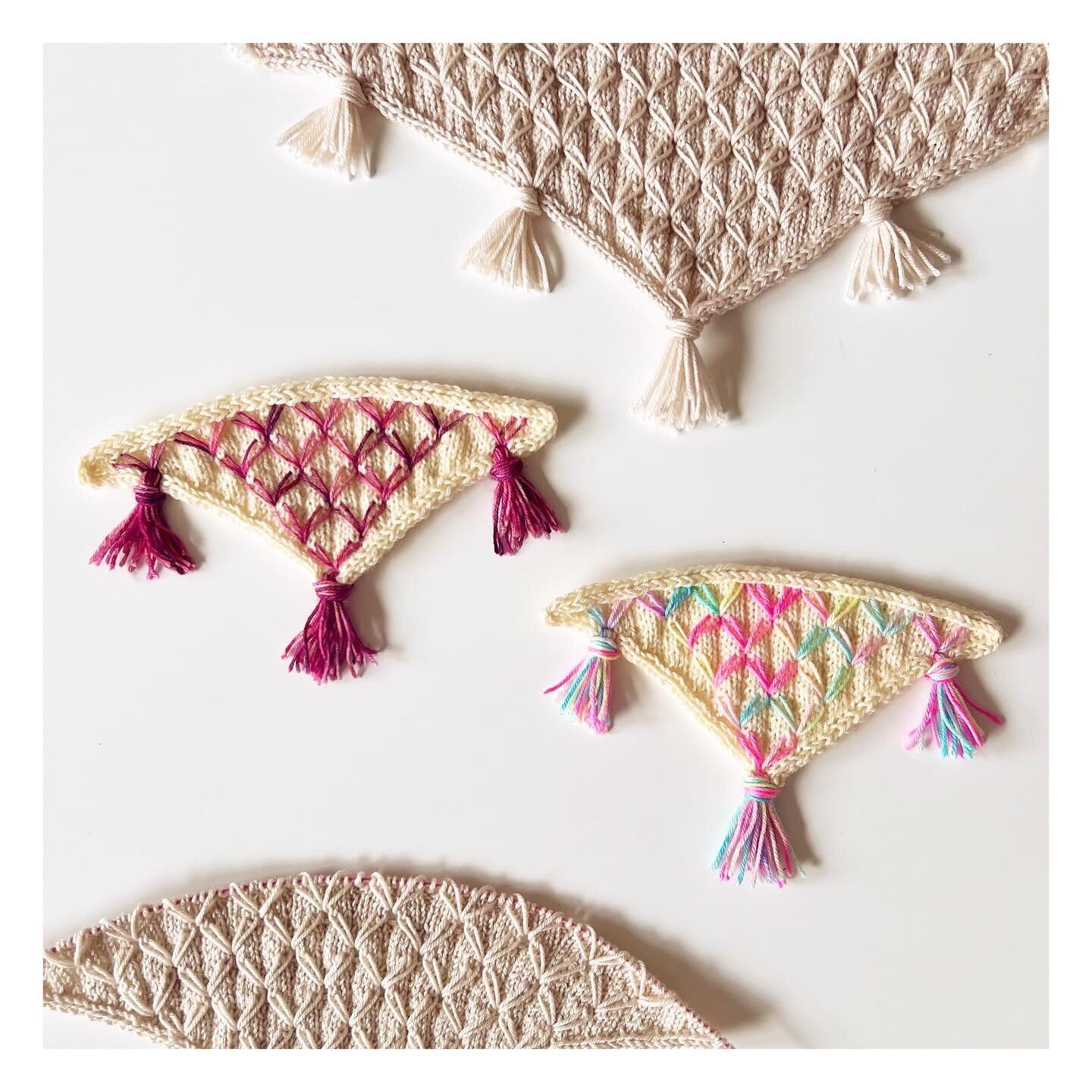 Pattern release of Star Jasmine Shawl is scheduled for this Friday, just in time for the beginning of the @bayareayarncrawl 💕

And as I make final preparations for the release, I wanted to share mini samples of the two-color version with you. It&rsq