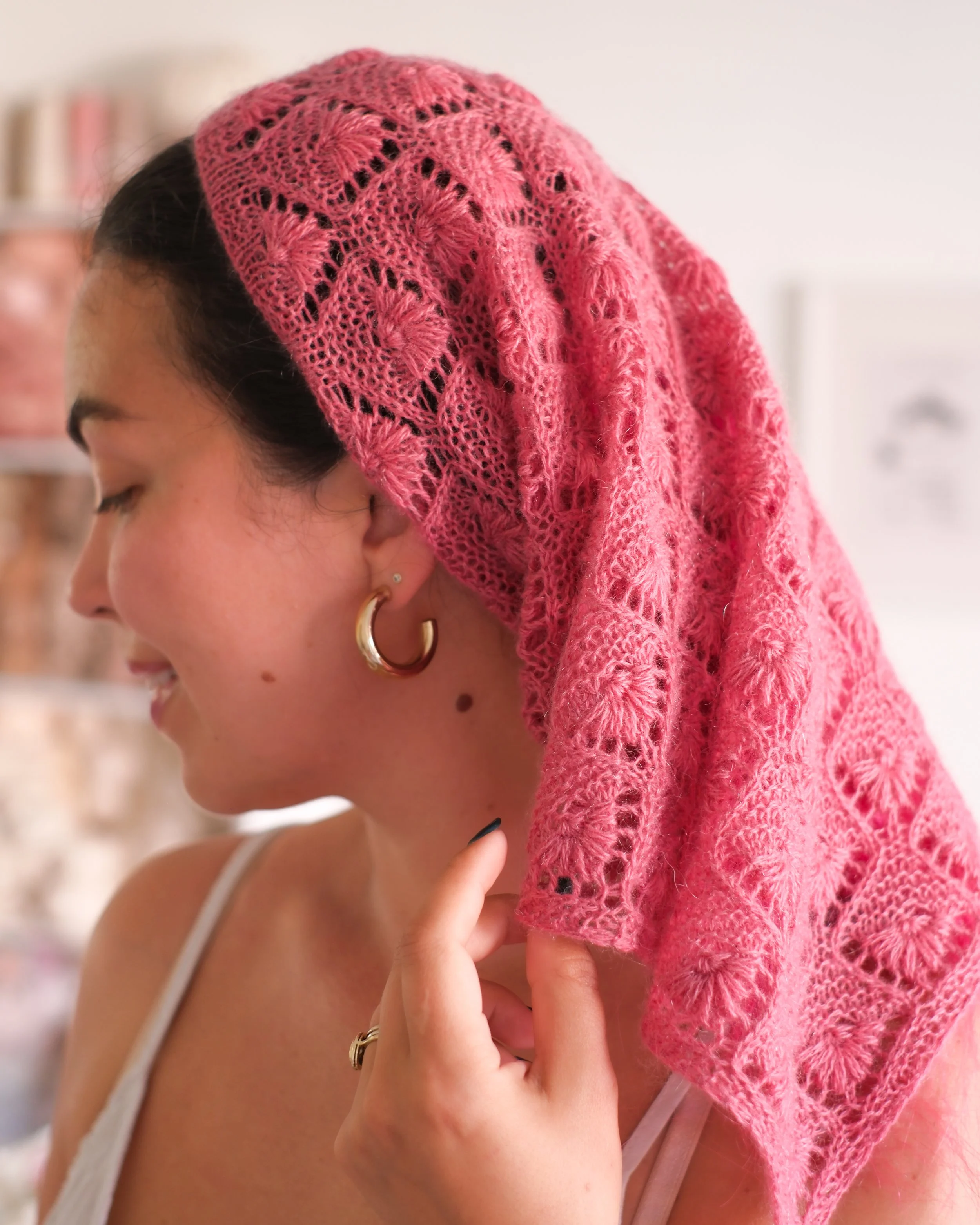 Cyclamen Bandana on the head