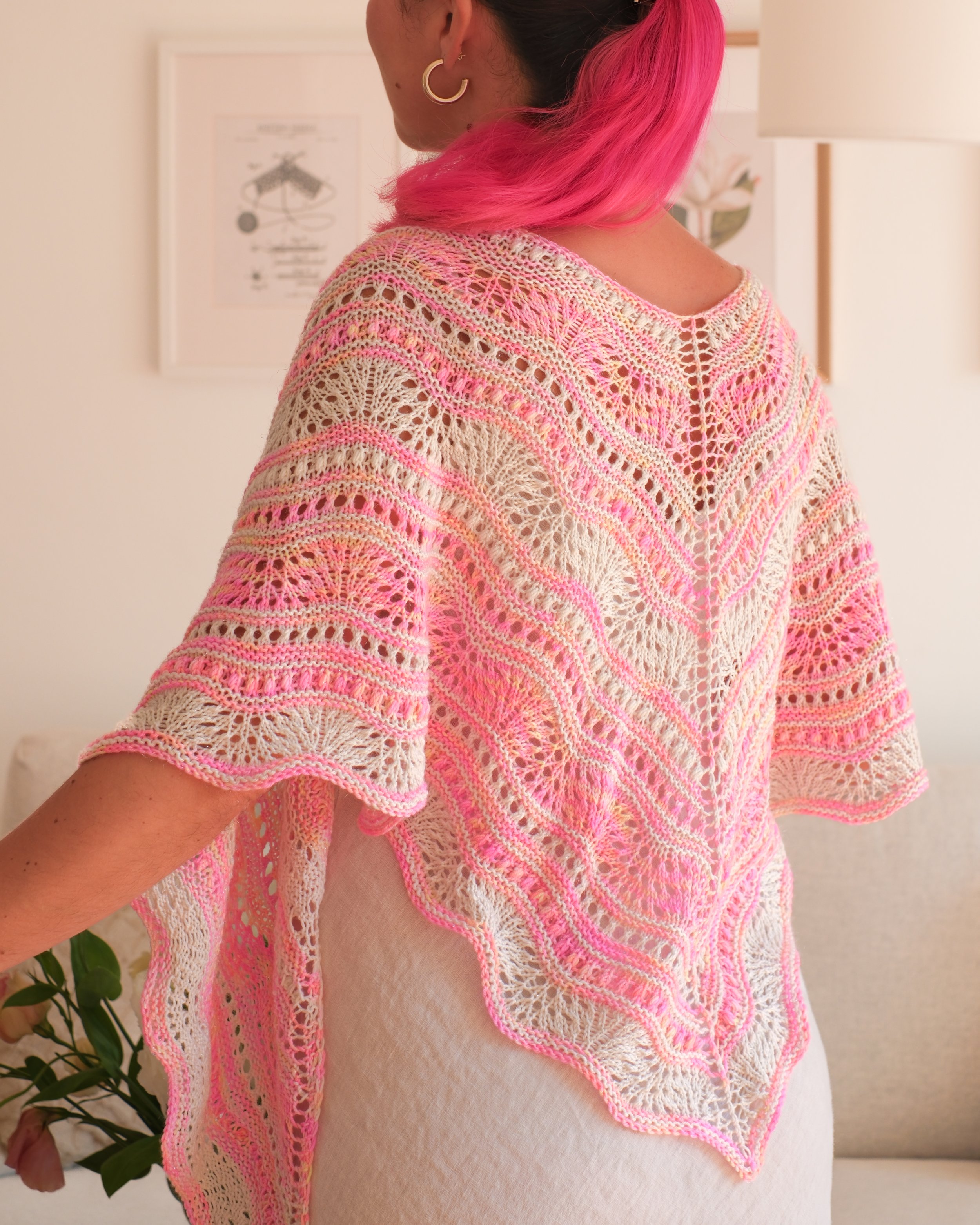 Koa Shawl draped over back.