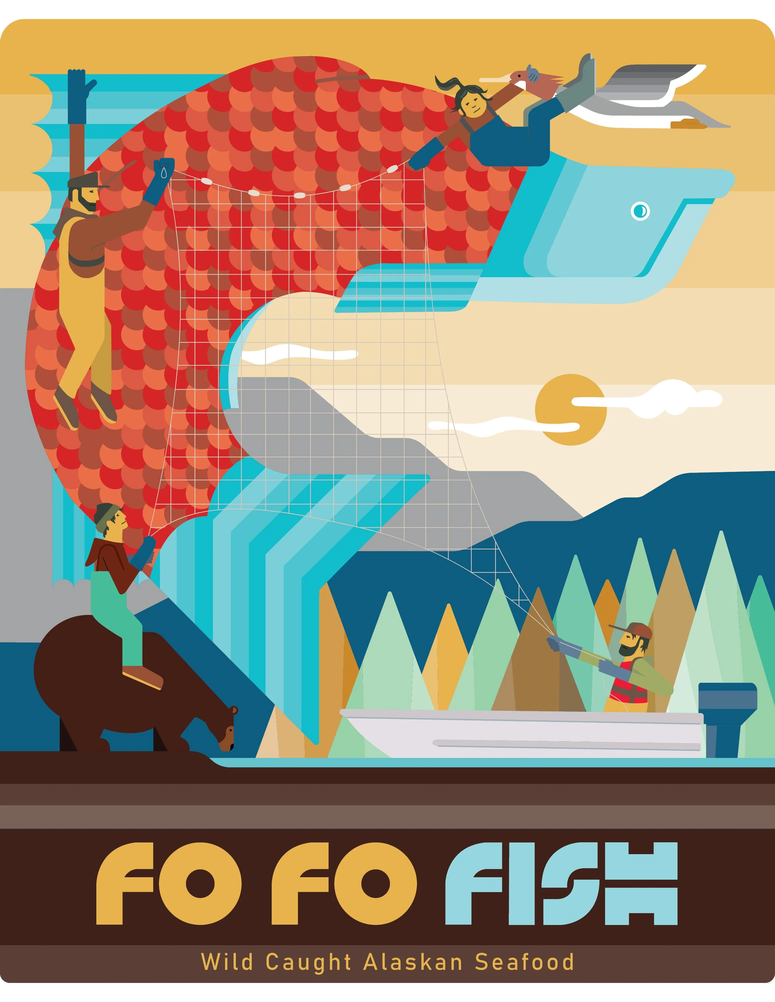  Illustration and graphics for a fisherman in Alaska specializing in sockeye salmon and spotted prawns.   