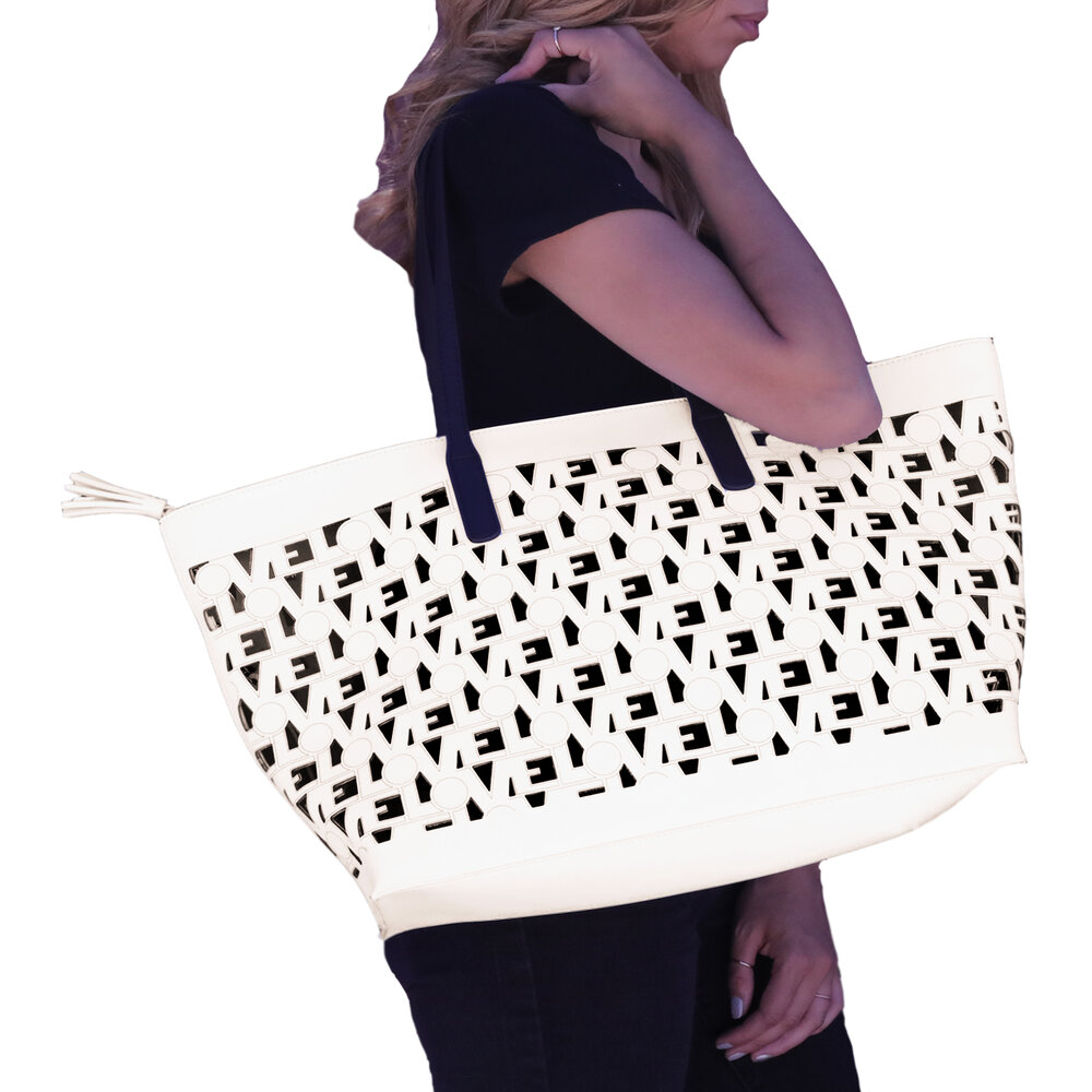 Silver LOVE Tote Designer Handbag — Zero Negative