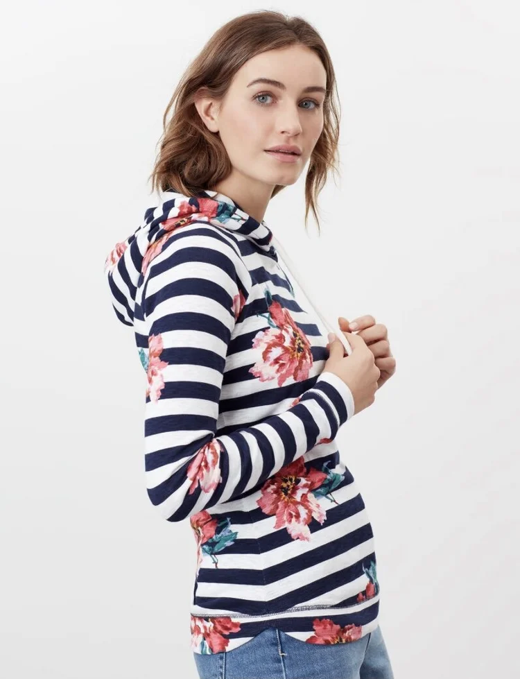 Joules Marlston Print Hooded Sweatshirt -Cream Floral 213788 — Bev u0026 Co.