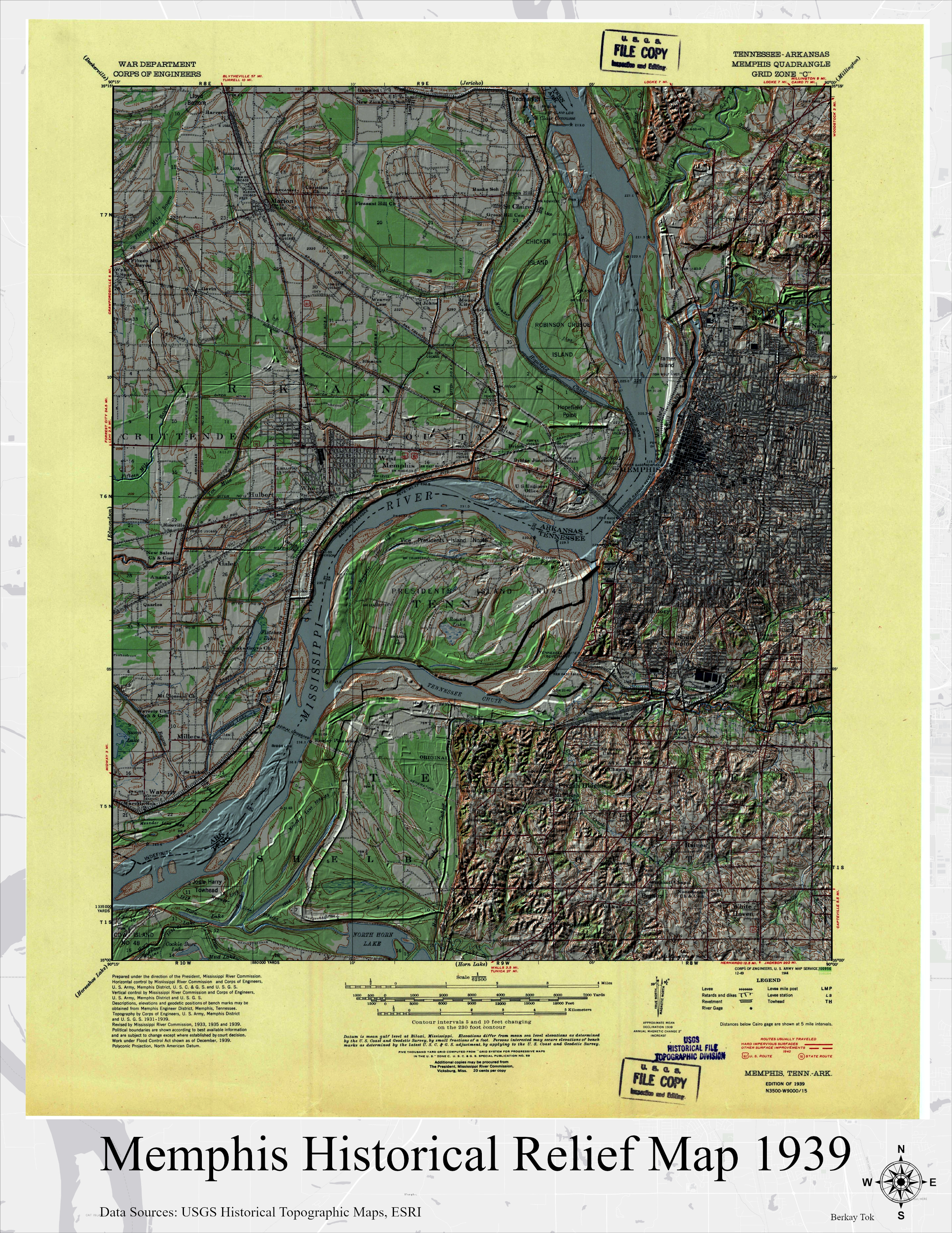 Memphis Historical Relief Map 1939