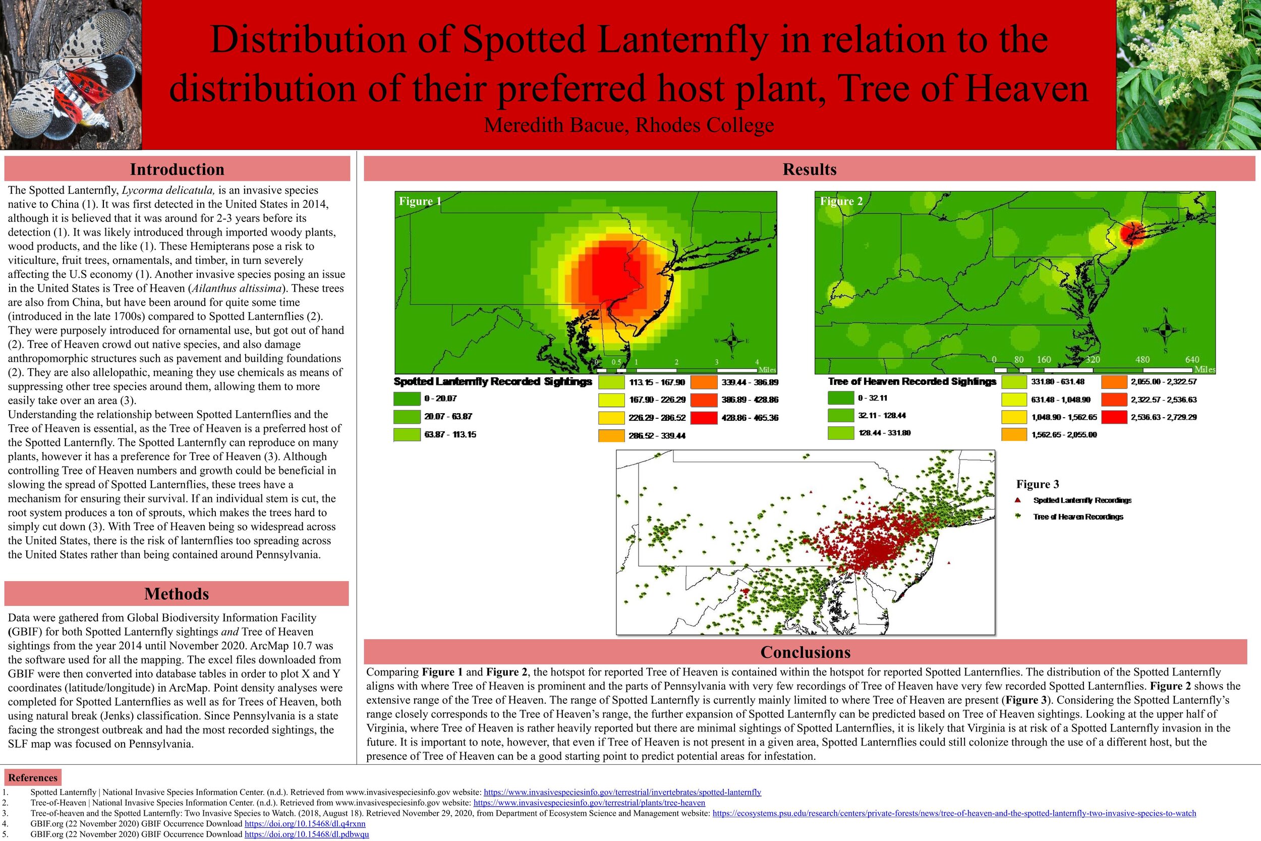 Distribution of Spotted Lanternfly in relation to the distribution of their preferred host plant, Tree of Heaven