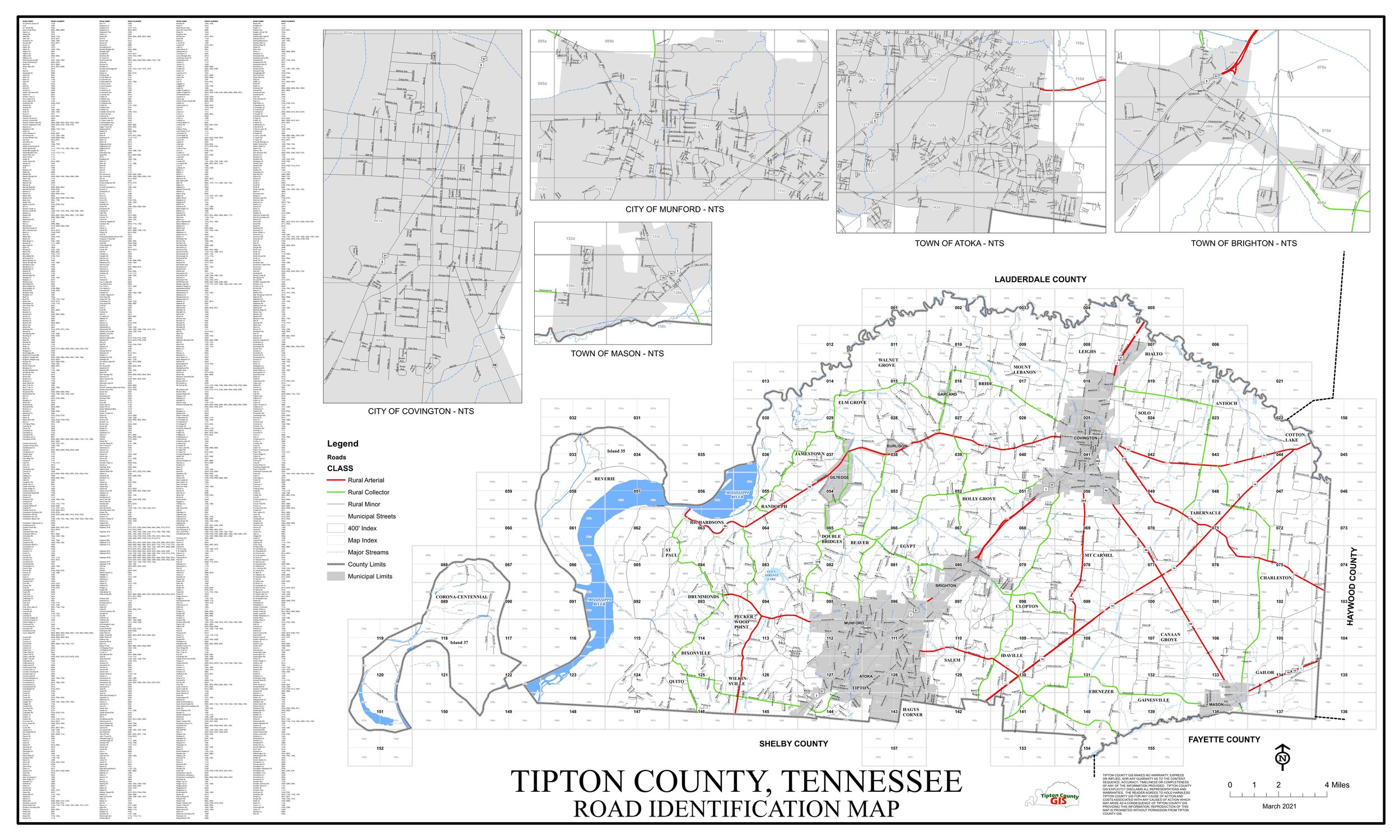 Tipton County, Tennessee Road Identification Map
