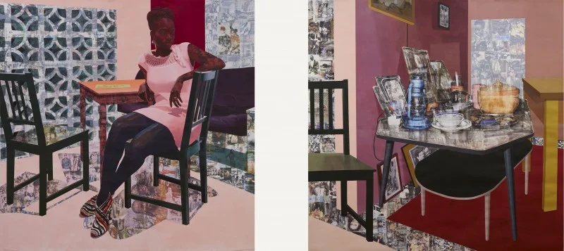 "Predecessors" 2013. Acrylic paint, graphite, charcoal and photo transfers on paper. Collection of The Tate, UK. Image courtesy of Njideka Akunyili Crosby.