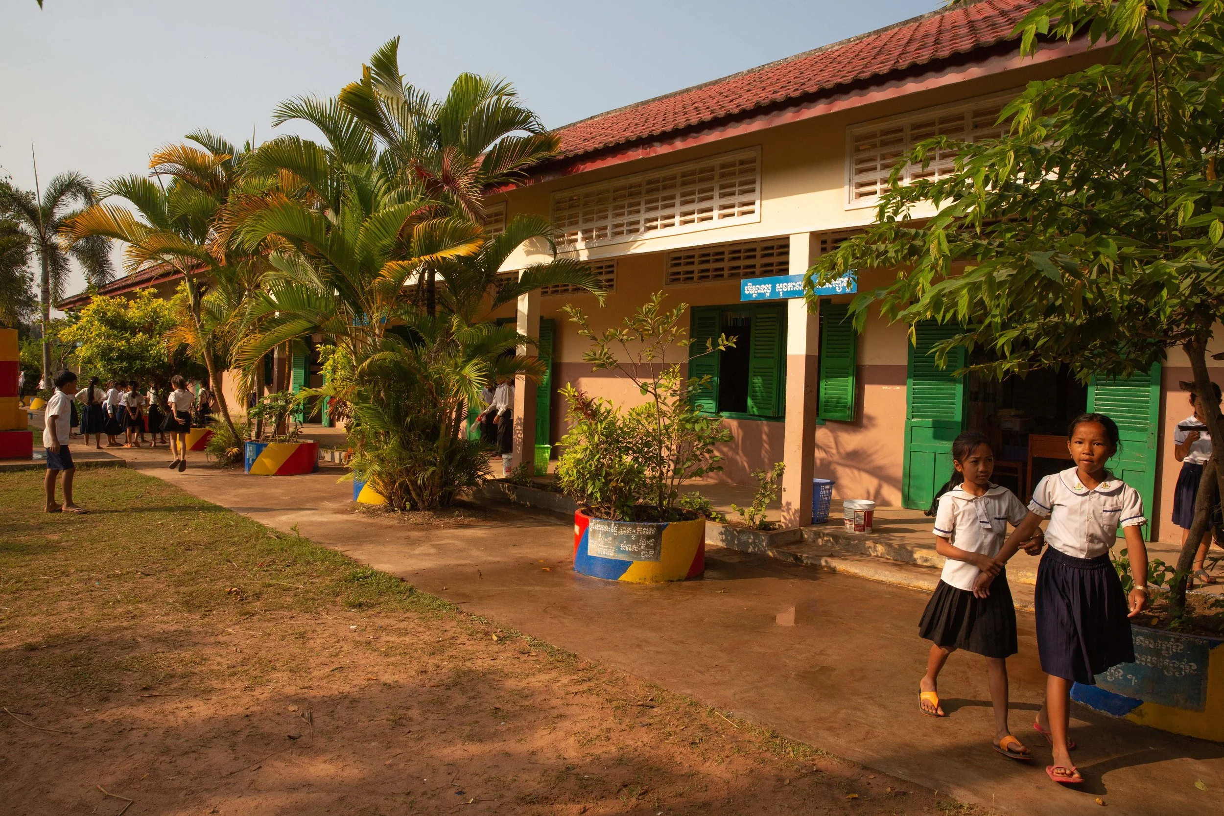 A typical school building and school yard in a CCT sponsored school in rural southern Cambodia.
