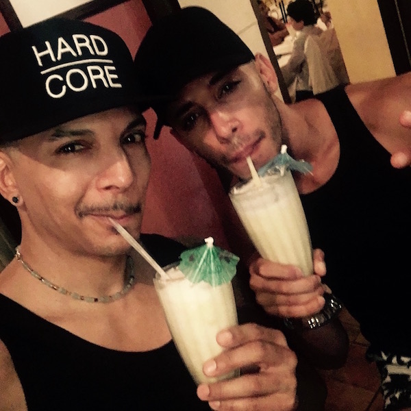 Host Steve V. Rodriguez of TALK ABOUT GAY SEX & Drae Axtell in PR sipping Pina Coladas