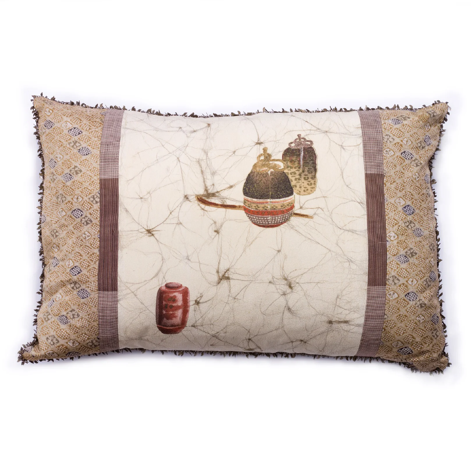 Antique Japanese printed silk with chain trim 