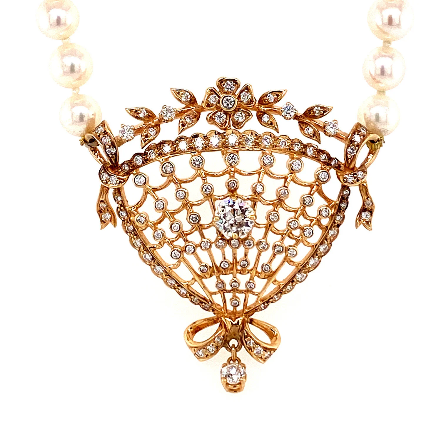Akoya Pearl Necklace With Diamond Fan