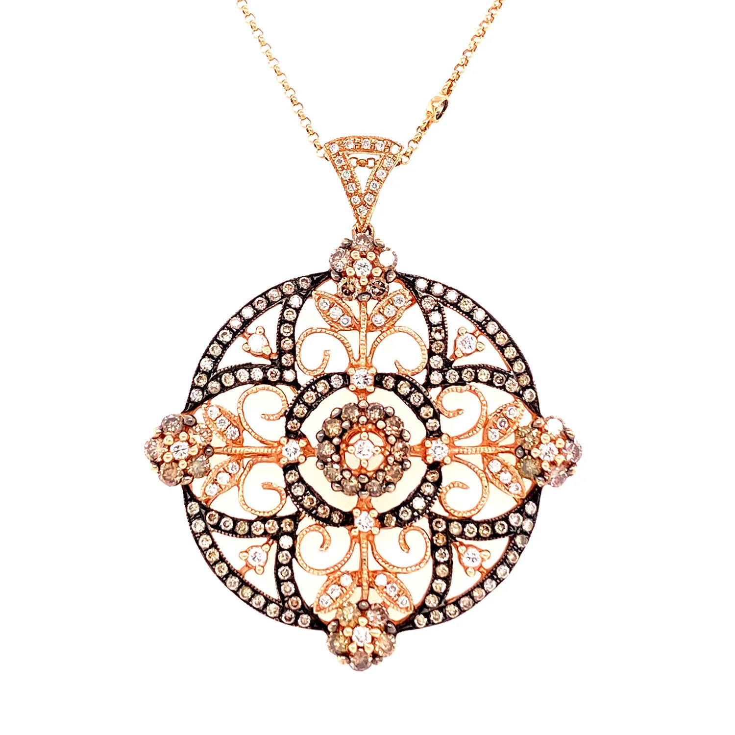 Filigree Style Pendant With White And Black Diamonds