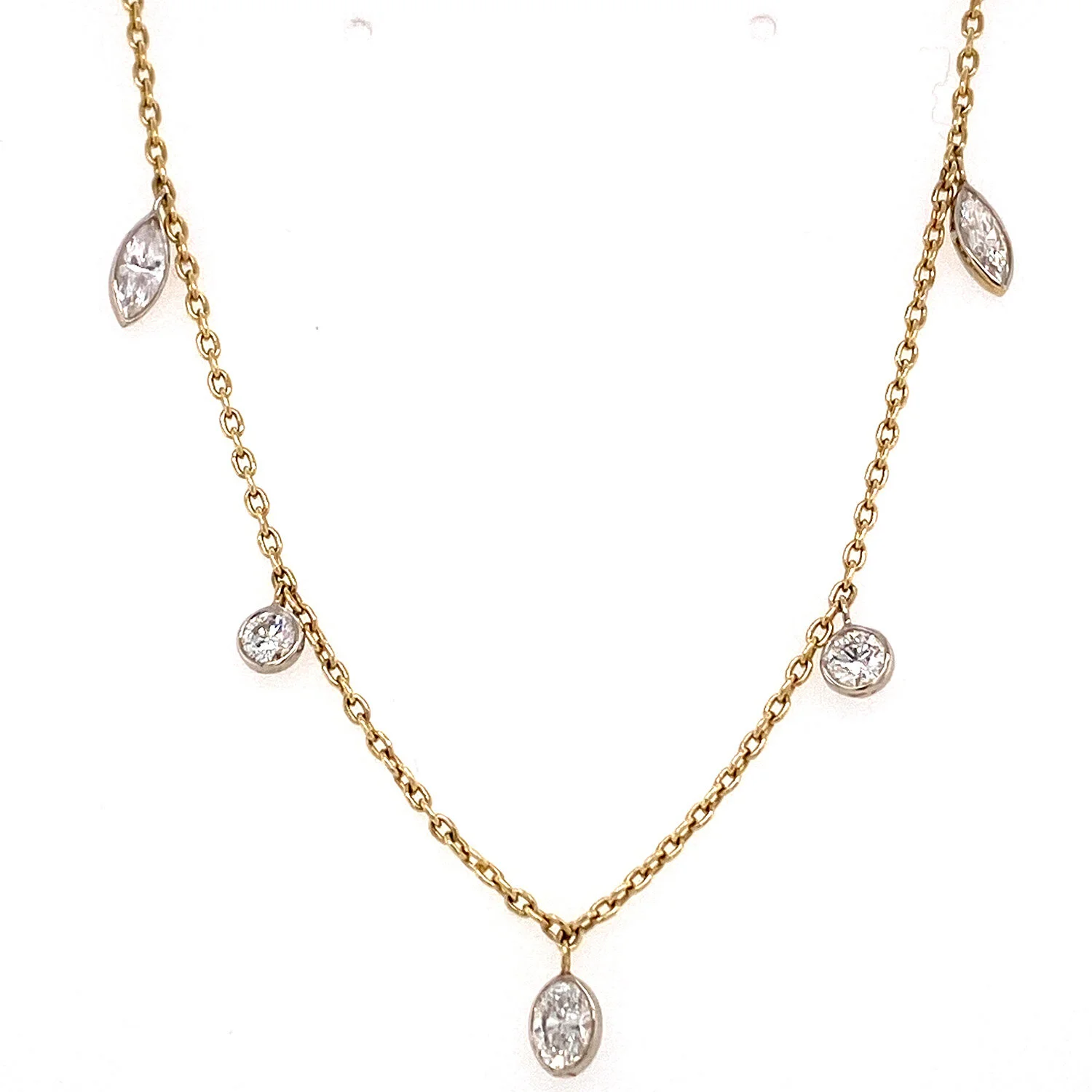 Marquise and Round Diamond Drop Necklace