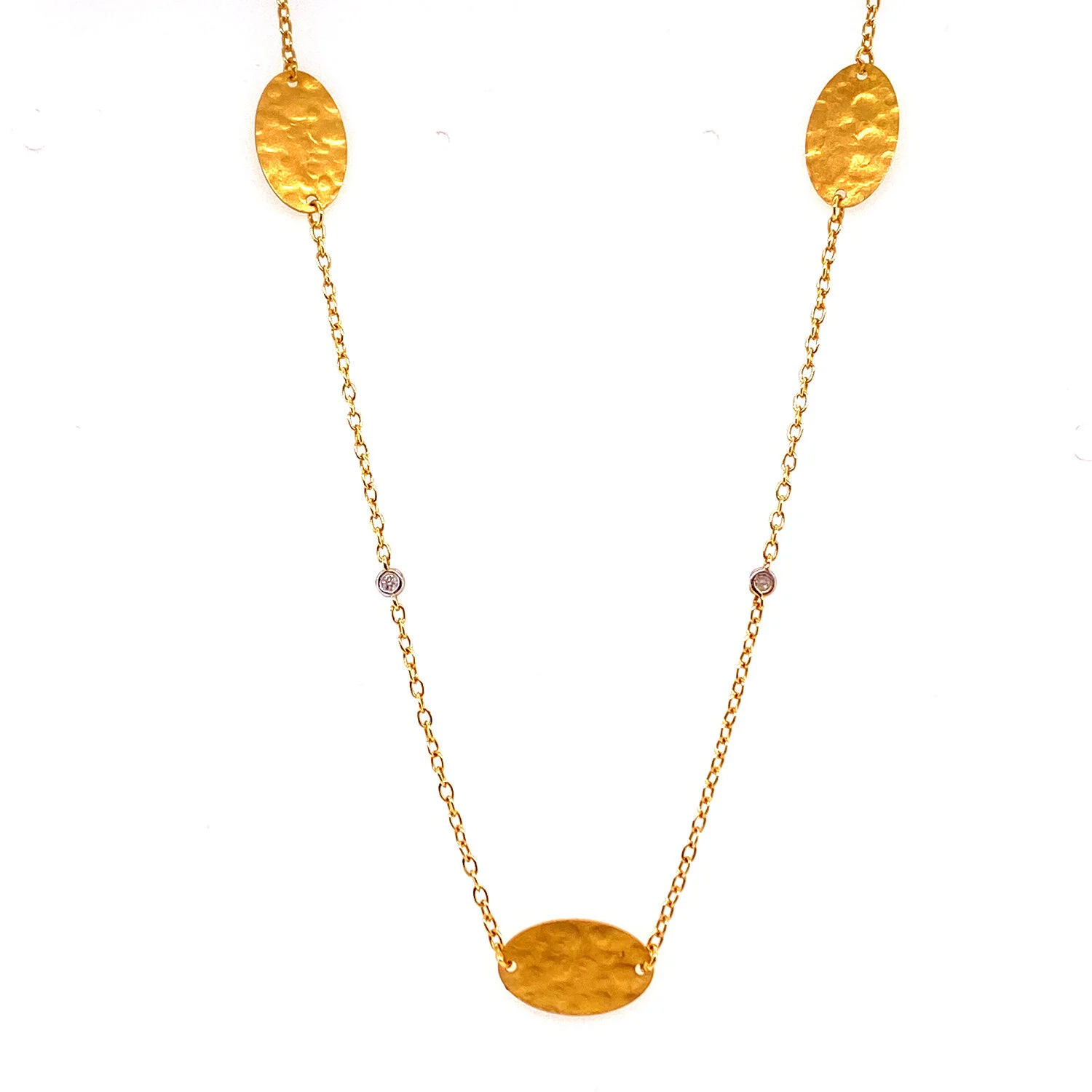 I Reiss Hammered Oval Disc and Diamond Station Necklace