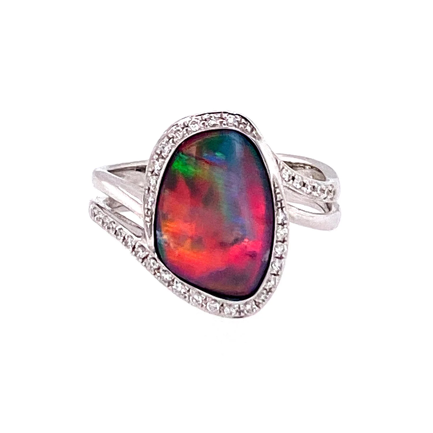 Opal Doublet and Diamond Ring