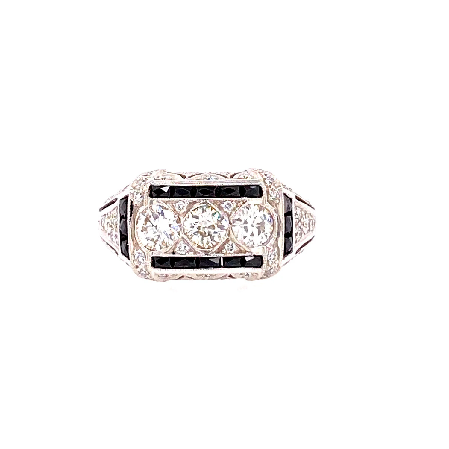 James Breski Art Deco Style Diamond and Black Spinel Ring