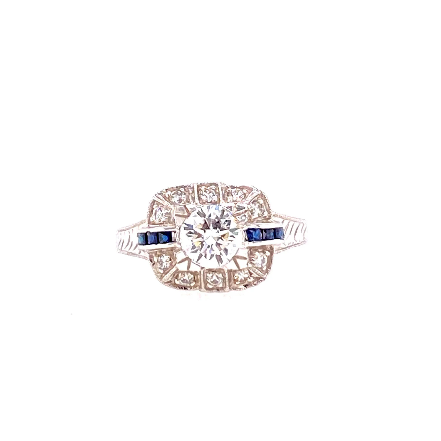Vintage Style Diamond Ring With Sapphire Accents