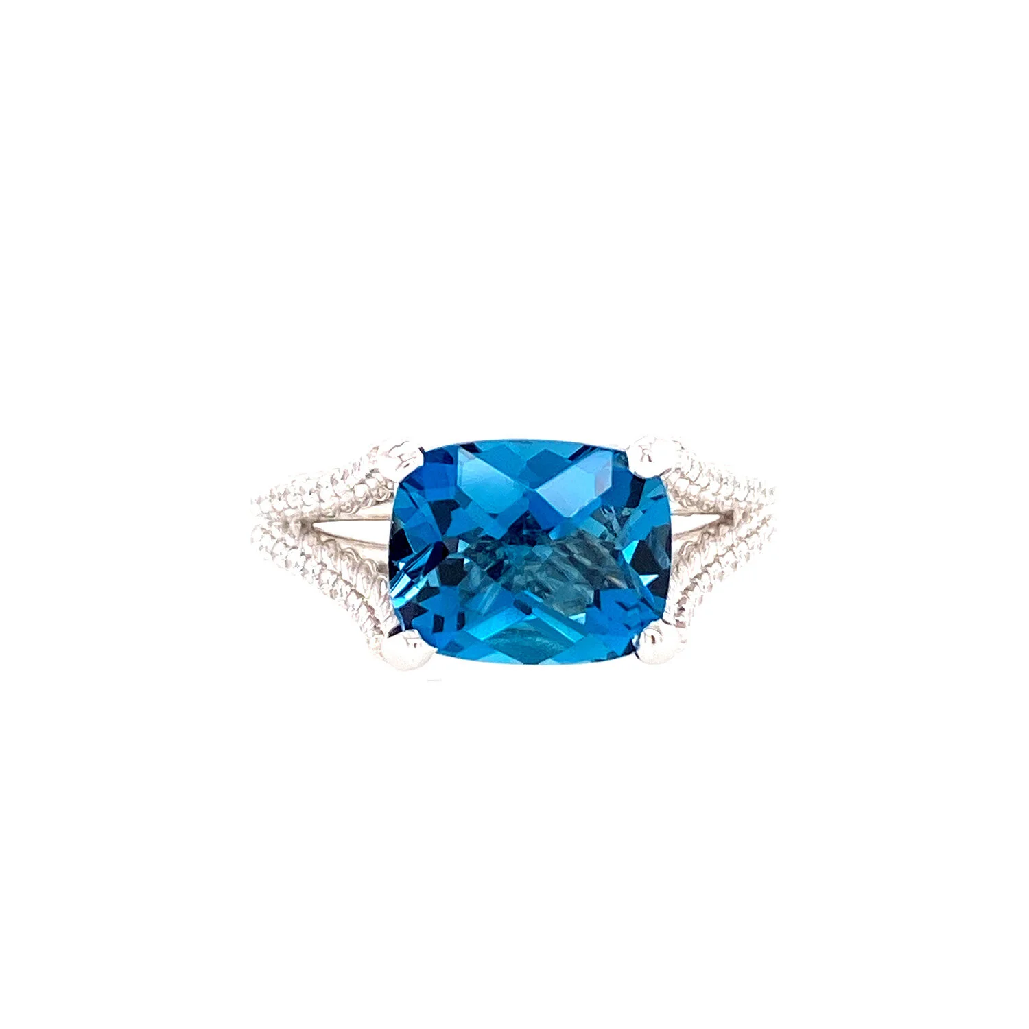 Blue Topaz and Diamond Split Shank Ring