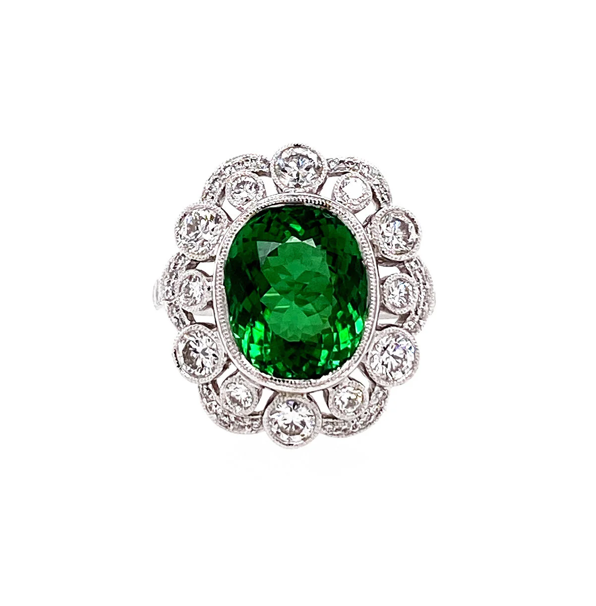 Green Tourmaline and Diamond Ring