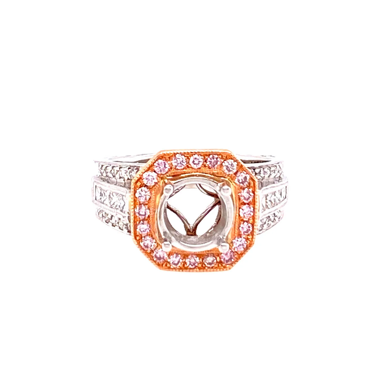 Simon G 18K White and Rose Gold Diamond Remount With Pink Diamond Halo