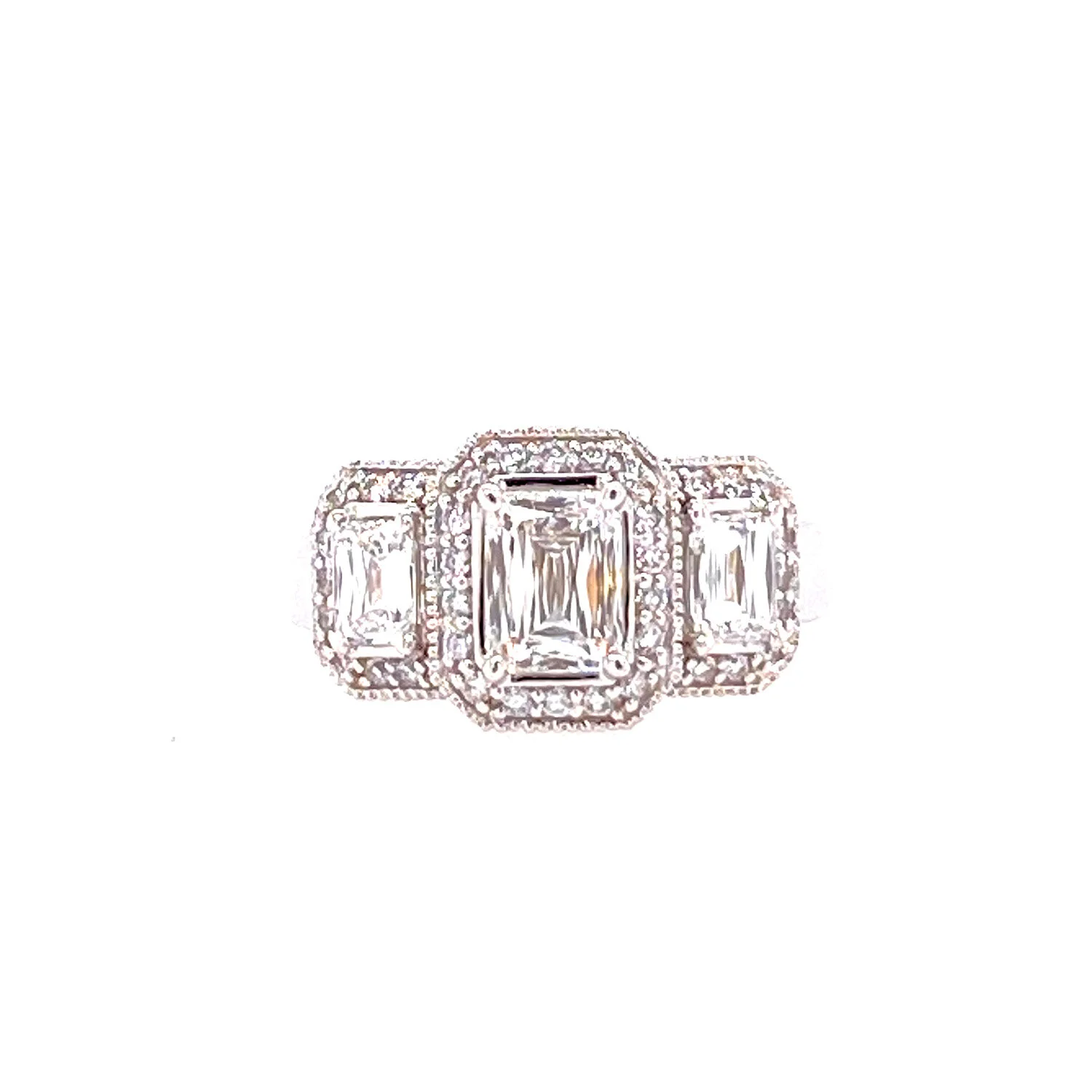 Three Stone Diamond Halo Ring Christopher Designs