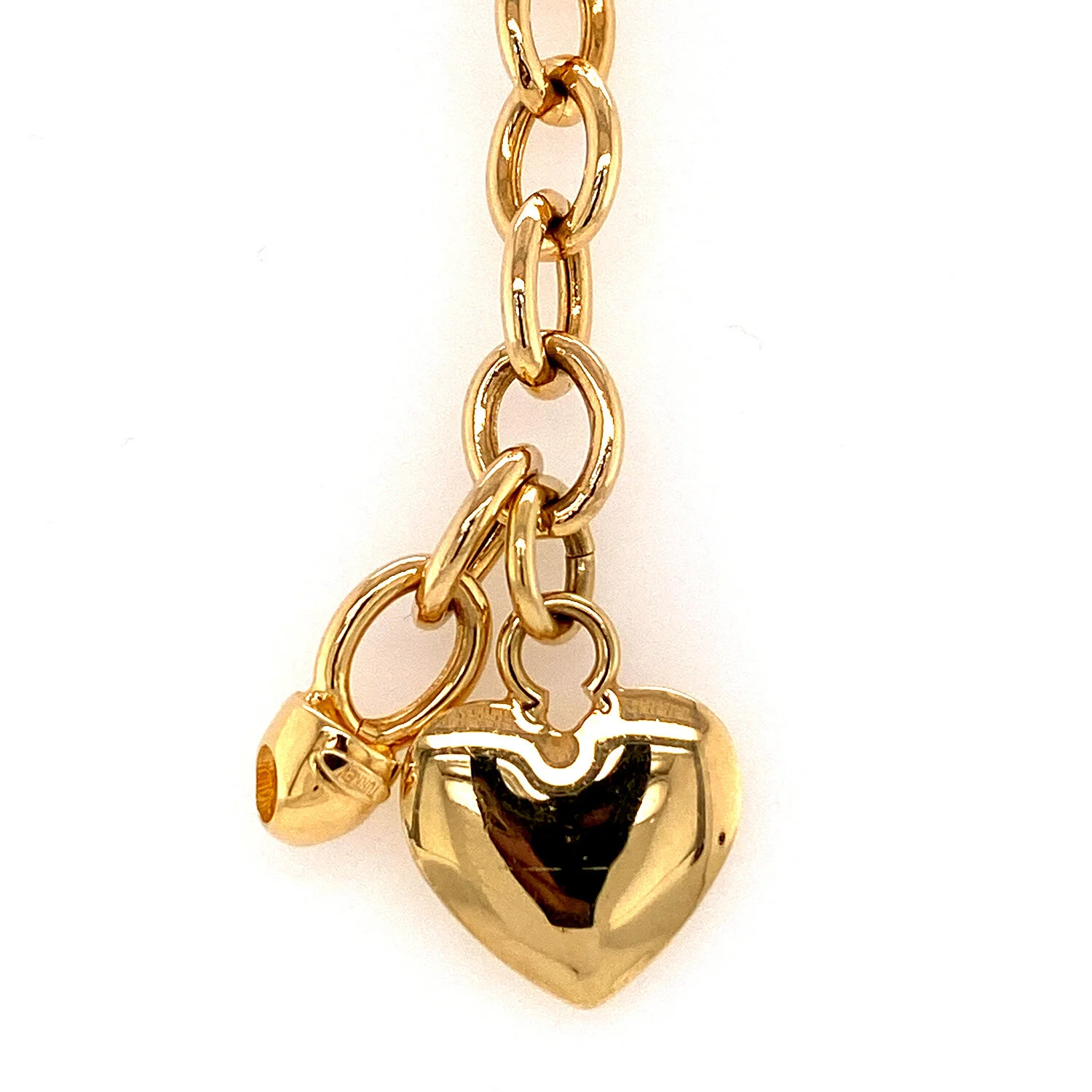 Open Link Bracelet With Solid Gold Heart Charm