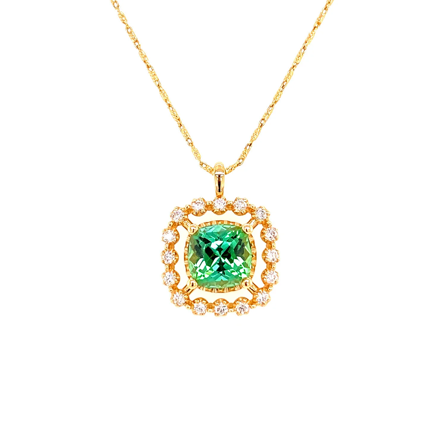 Green Tourmaline And Diamond Pendant