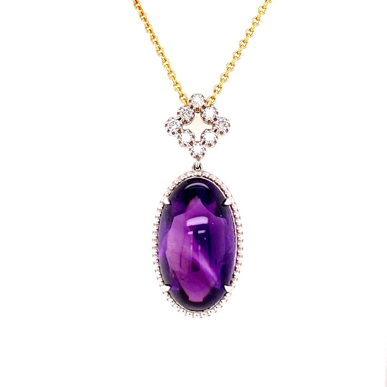 Amethyst And Diamond Oval Shaped Pendant
