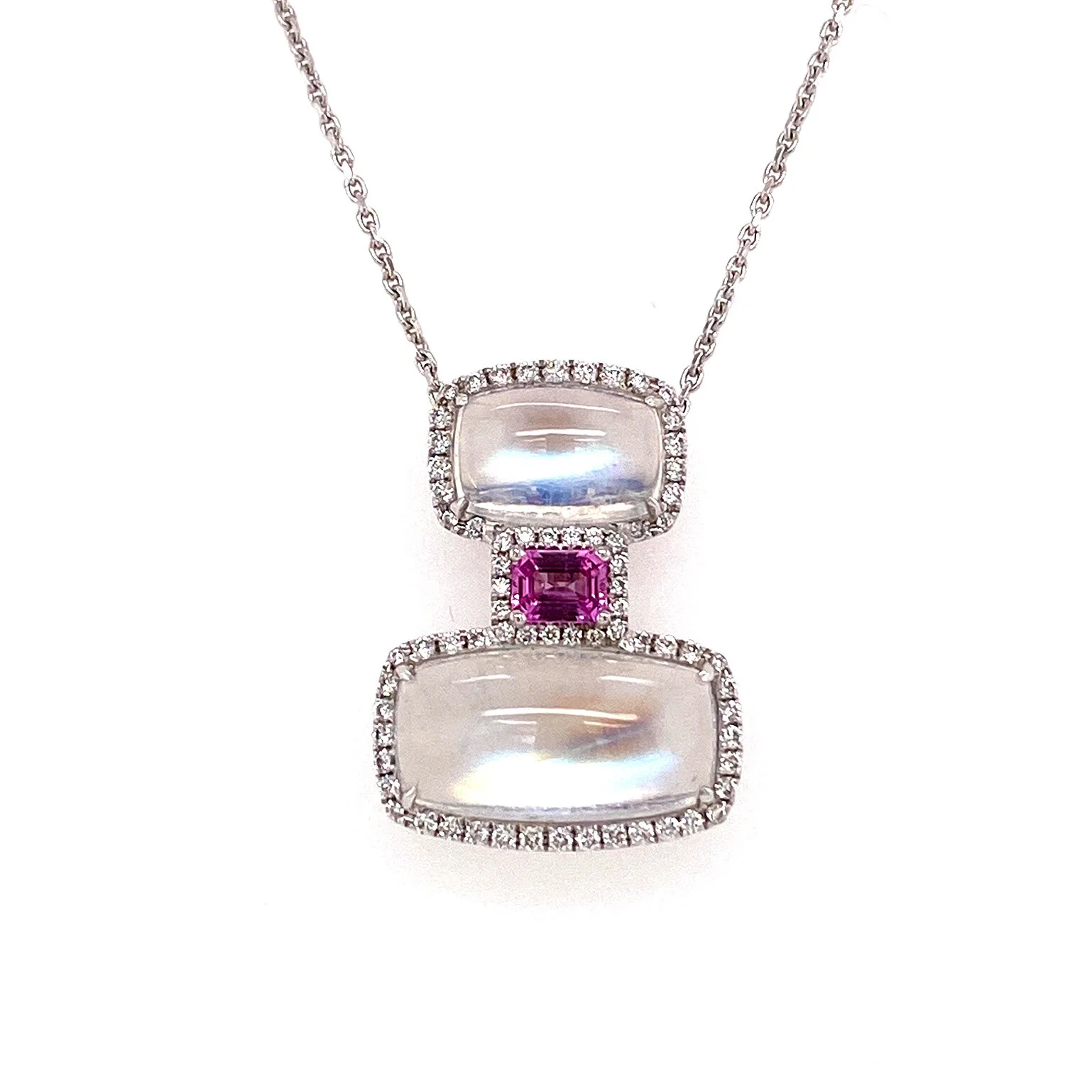 Spark Moonstone Pink Sapphire and Diamond Pendant