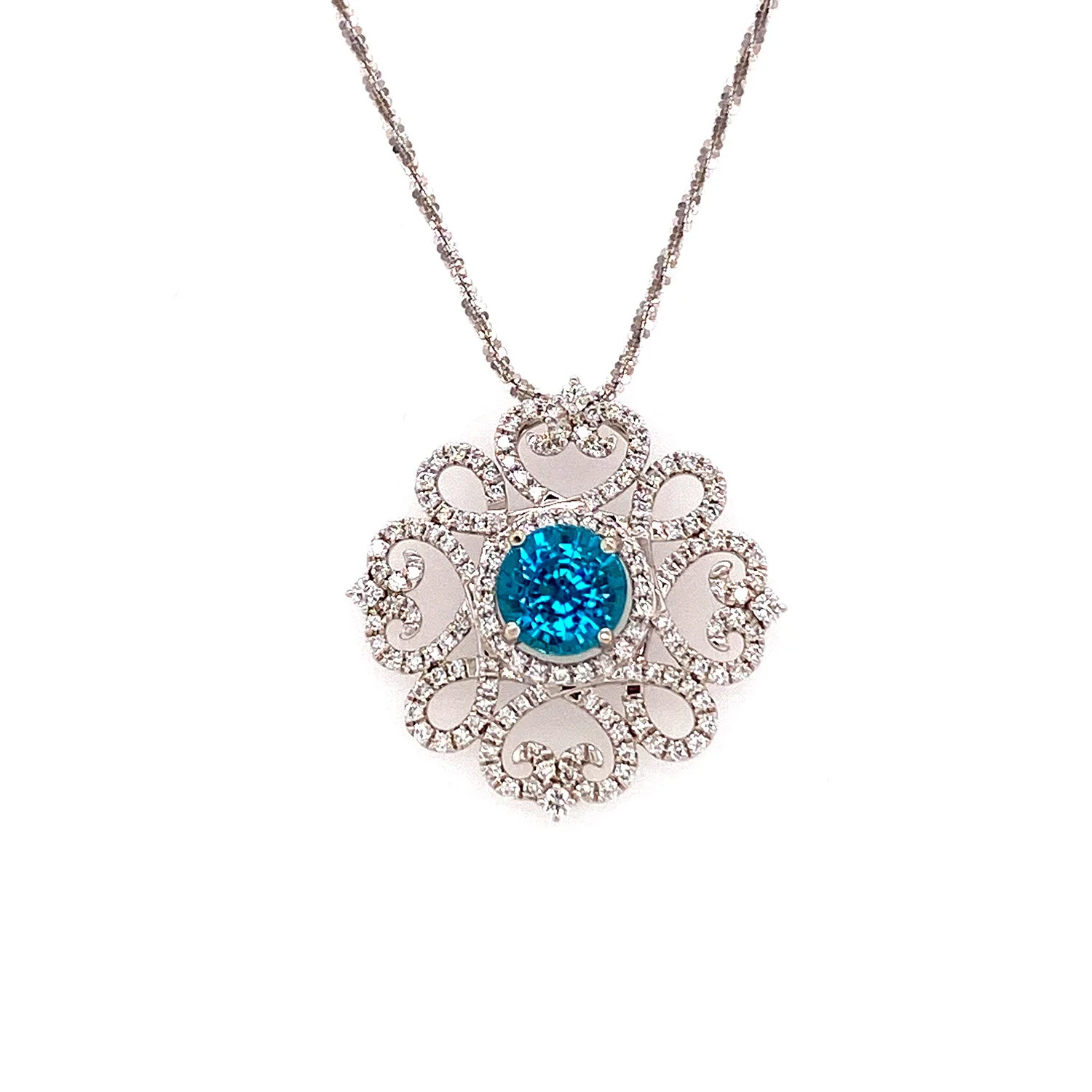 Blue Zircon And Diamond Pendant