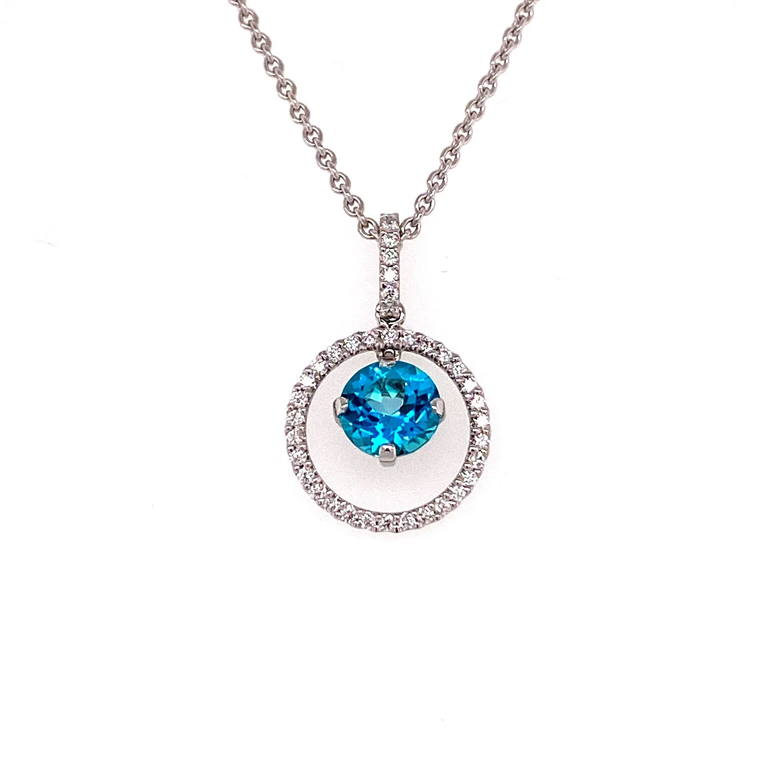 Blue Topaz &amp; Diamond Circle Pendant