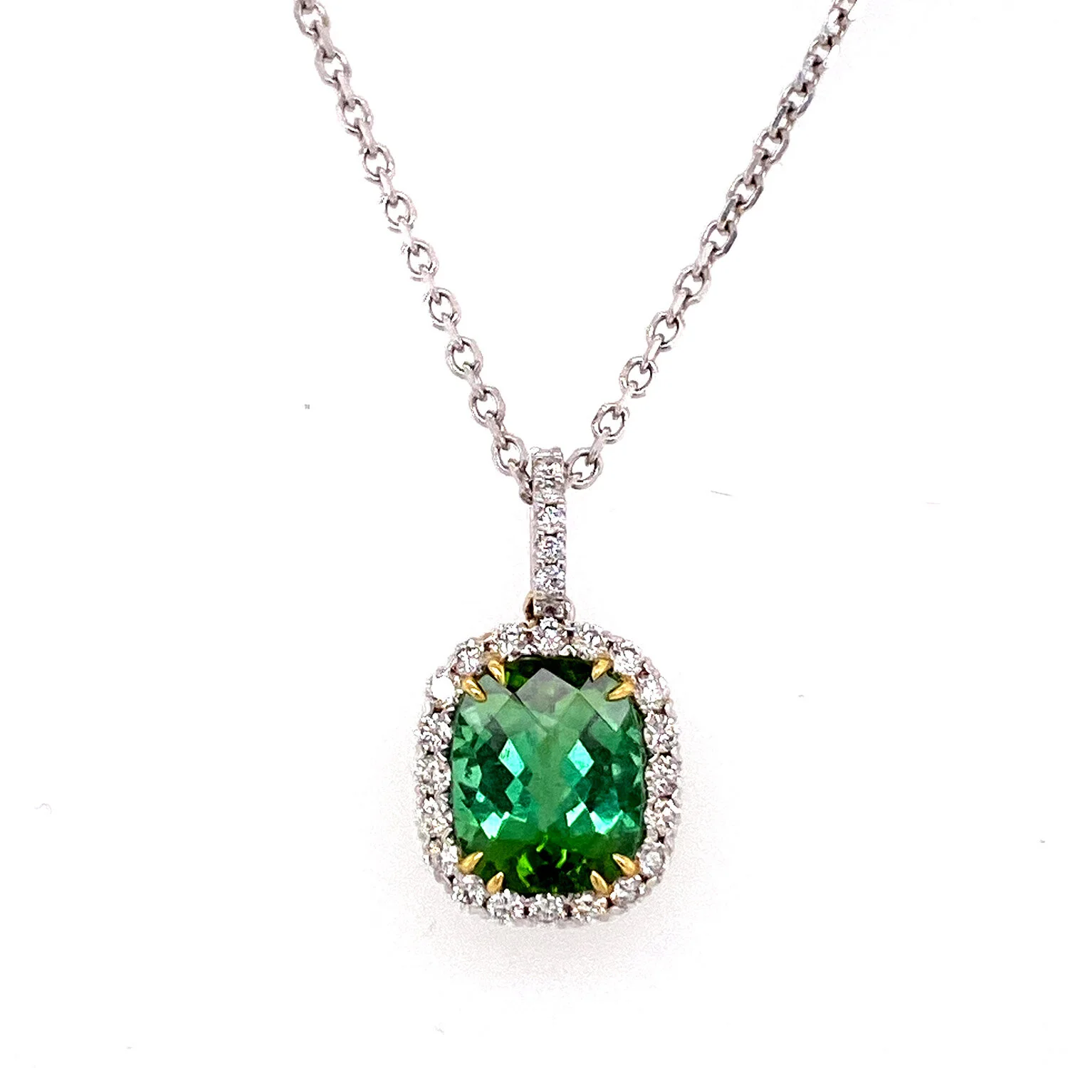 Green Tourmaline &amp; Diamond Pendant