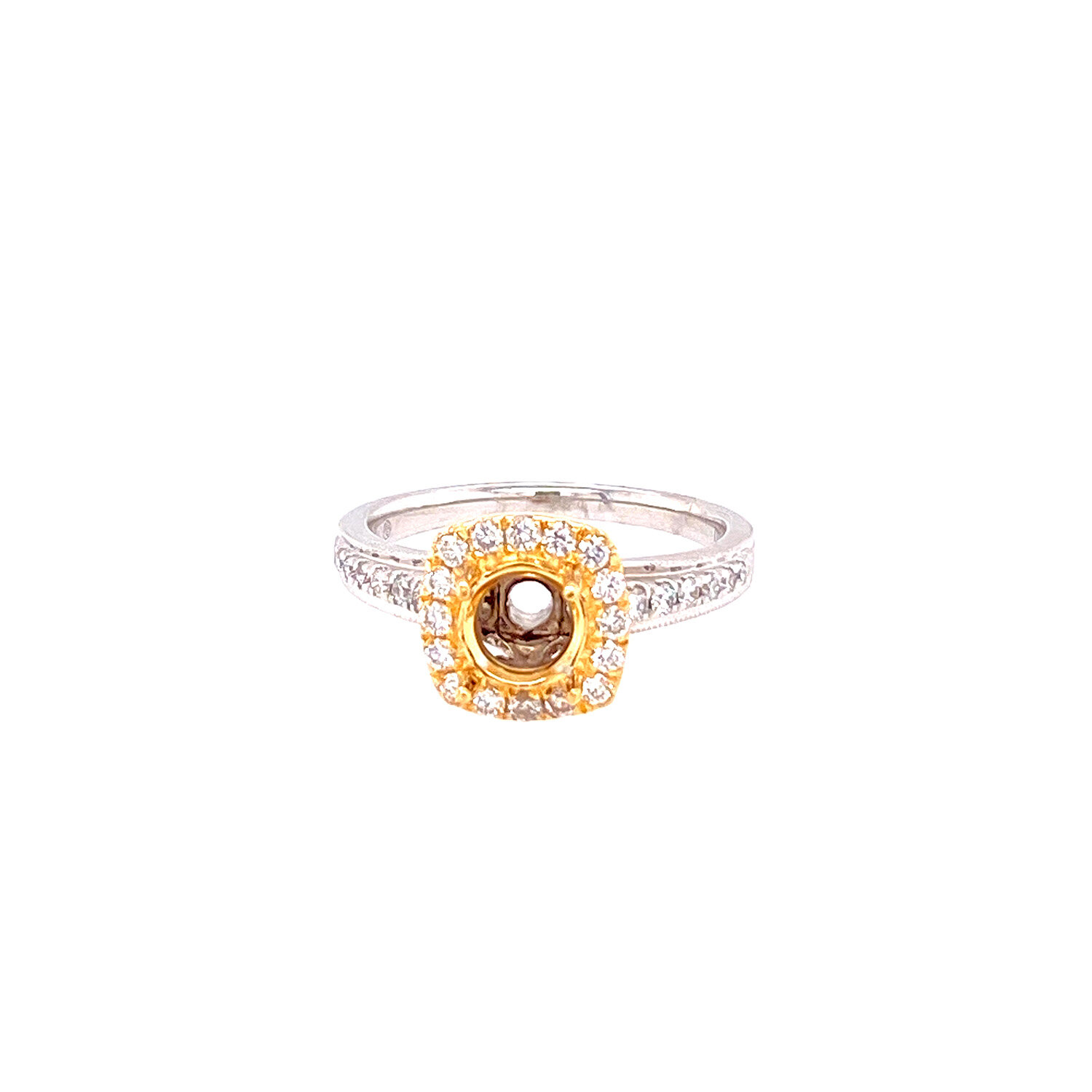 Two Toned Cushion Shaped Diamond Halo Remount