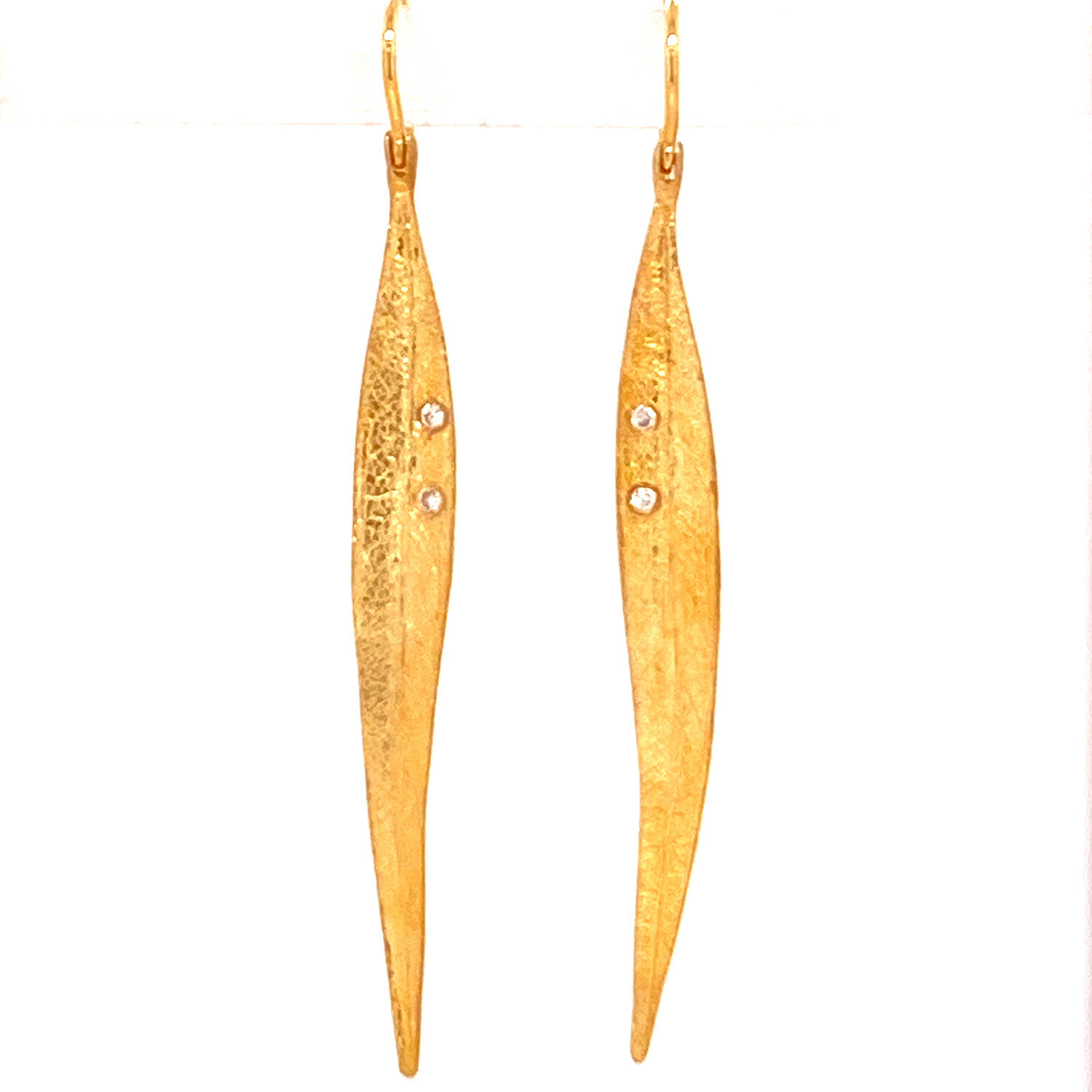 Long Leaf Earrings With Diamond Accents