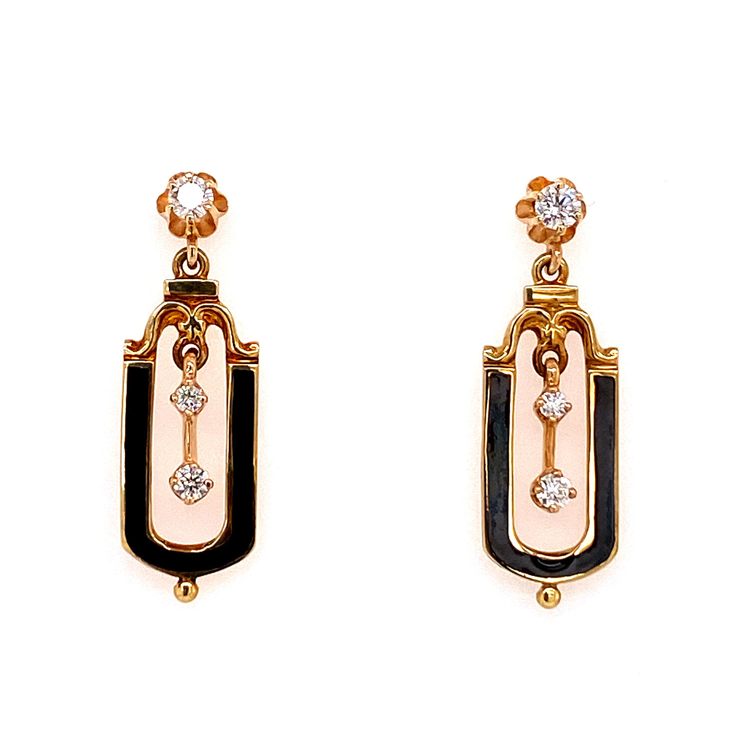Black Enamel and Diamond Dangle Earrings