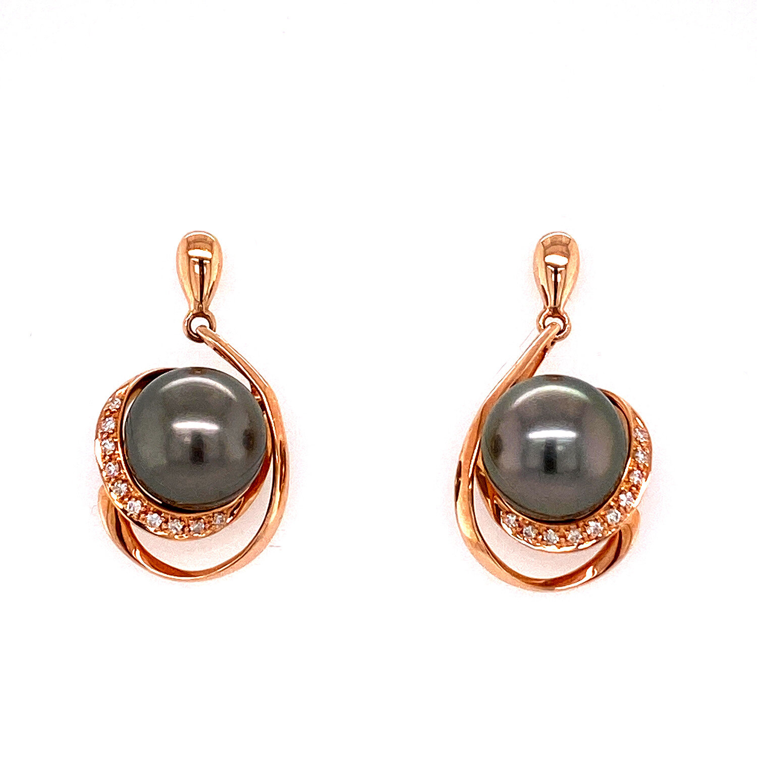 Black Pearl Drop Earrings With Diamond Accents