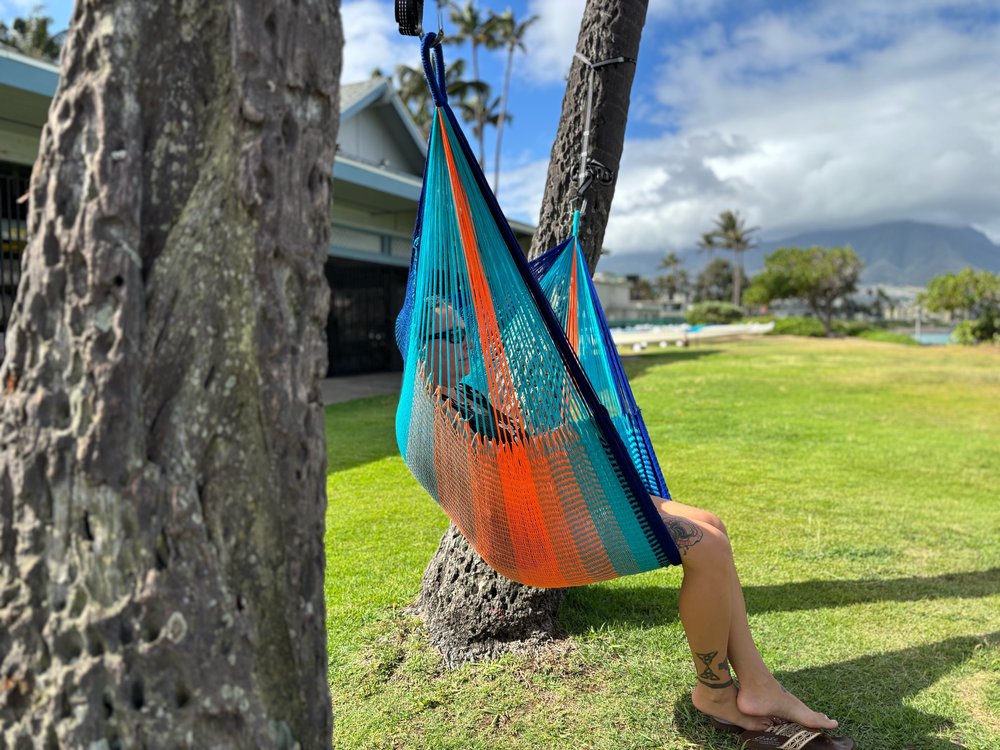 Thai Sitting Hammock - Blue / Orange Blend — Hangloose Thai Sitting Hammock - Blue / Orange Blend — Hangloose