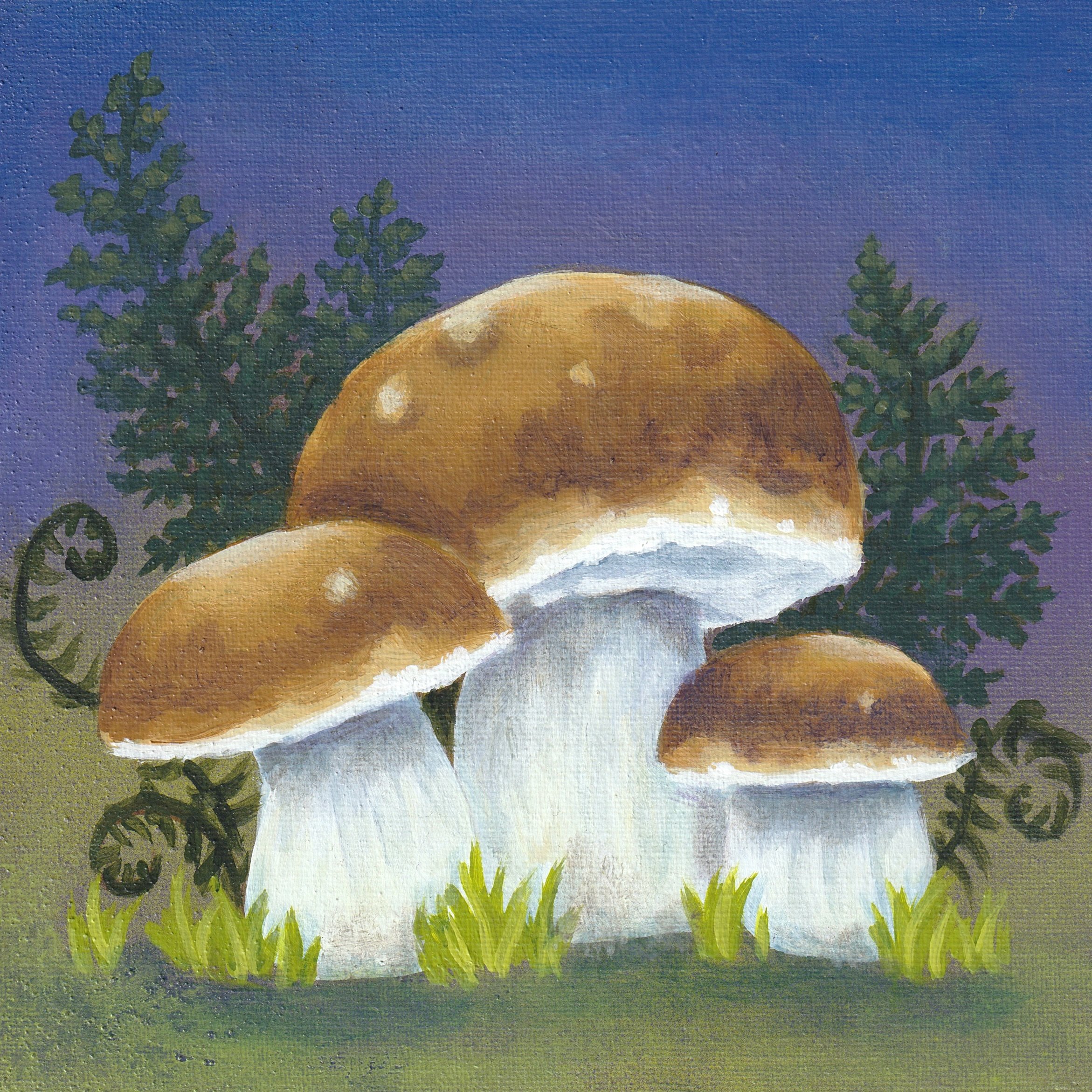 &ldquo;Bolete Bunch&rdquo; 8x8&rdquo; acrylic &amp; spray paint