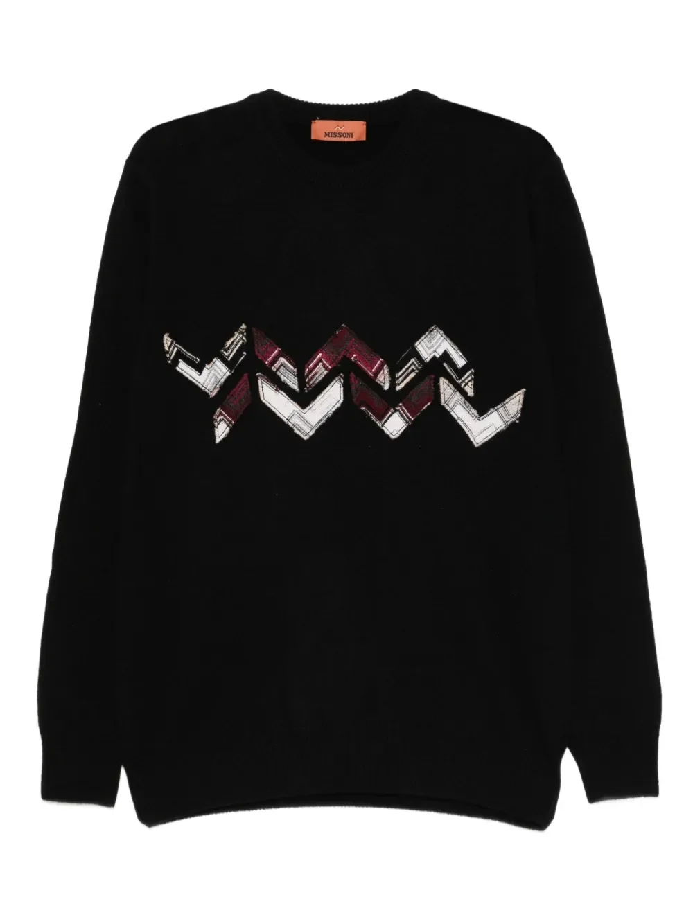 Missoni Crew Neck Sweater With Zigzag Detail In Black